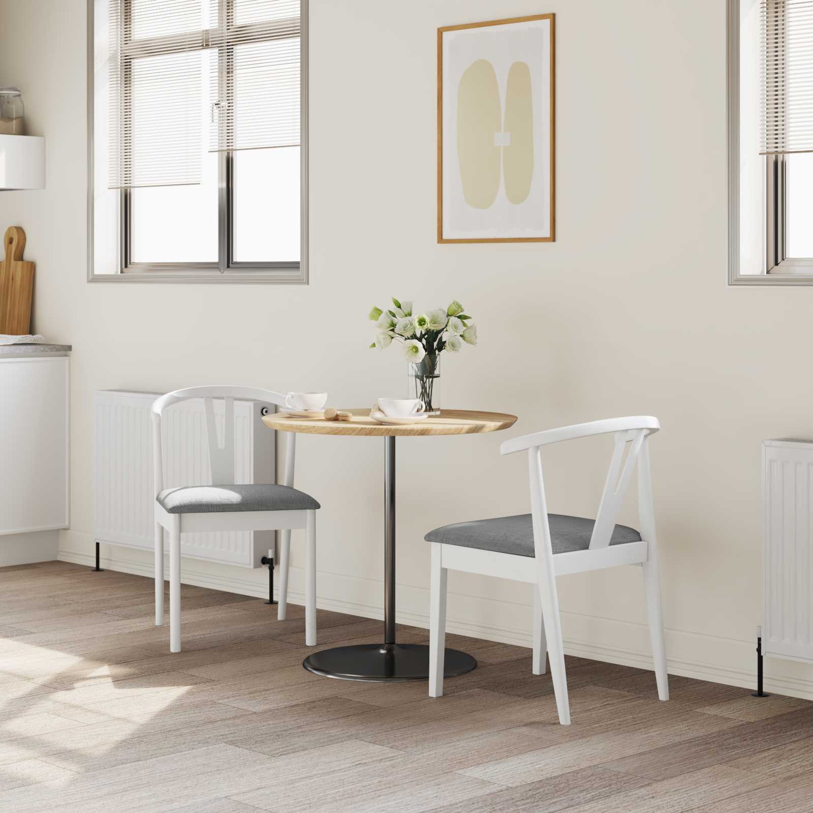 Esszimmerstuhl 2 pcs Weiß und Grau Massives Gummiholz