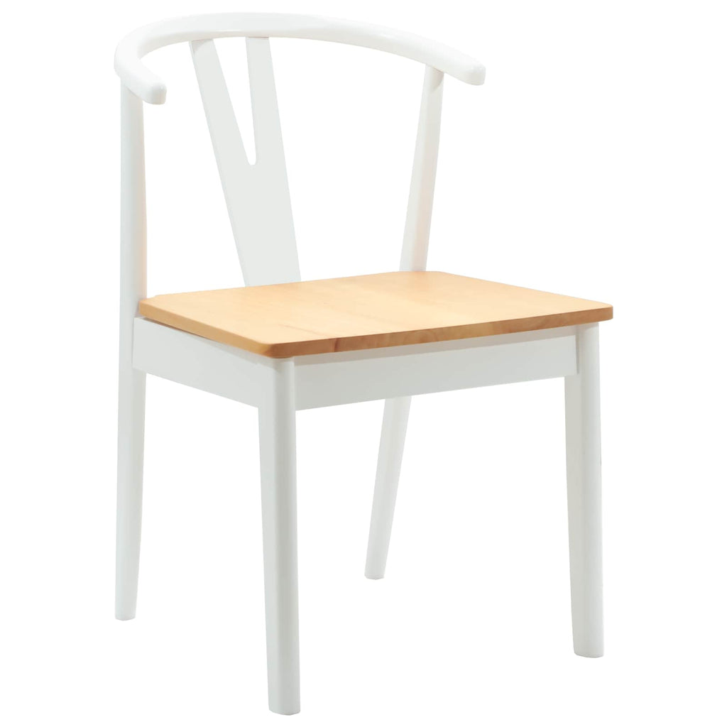 Esszimmerstuhl 2 pcs Weiß und Natur Massives Gummiholz