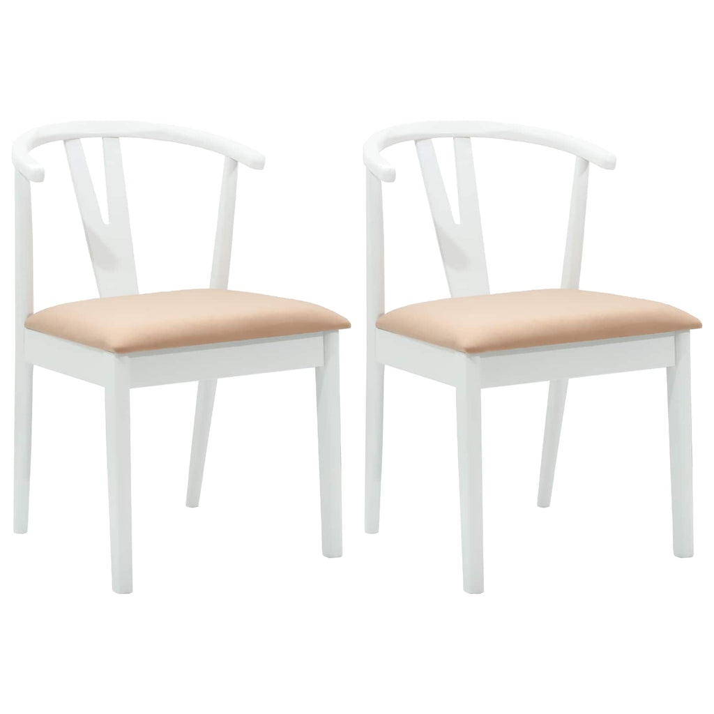 Esszimmerstuhl 2 pcs Weiß und Braun Massives Gummiholz