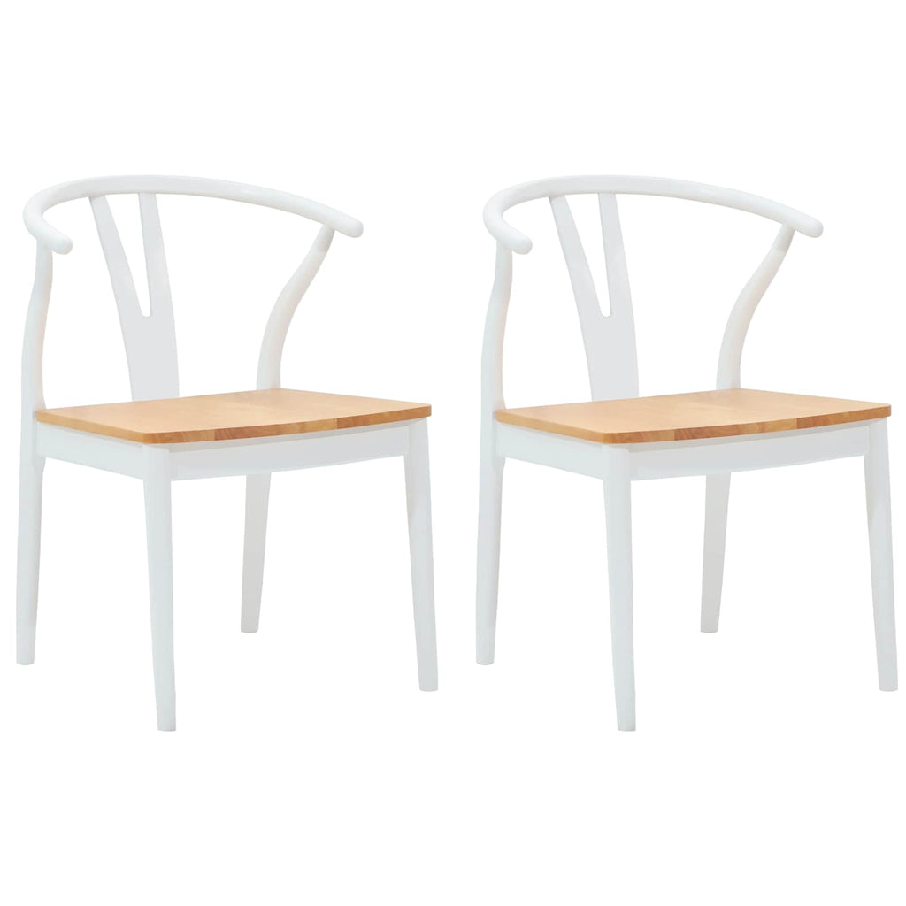 Esszimmerstuhl 2 pcs Weiß und Natur Massives Gummiholz