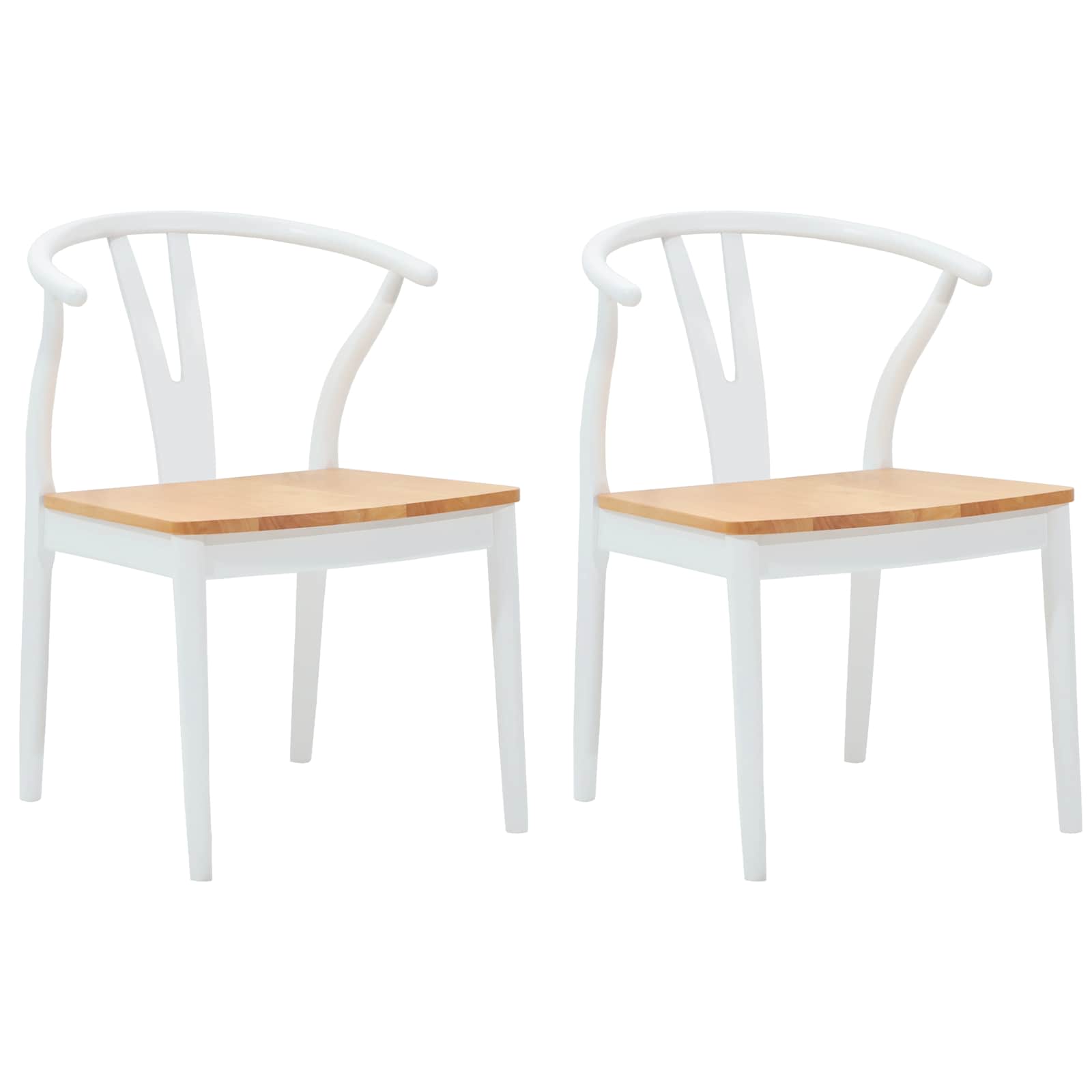 Esszimmerstuhl 2 pcs Weiß und Natur Massives Gummiholz