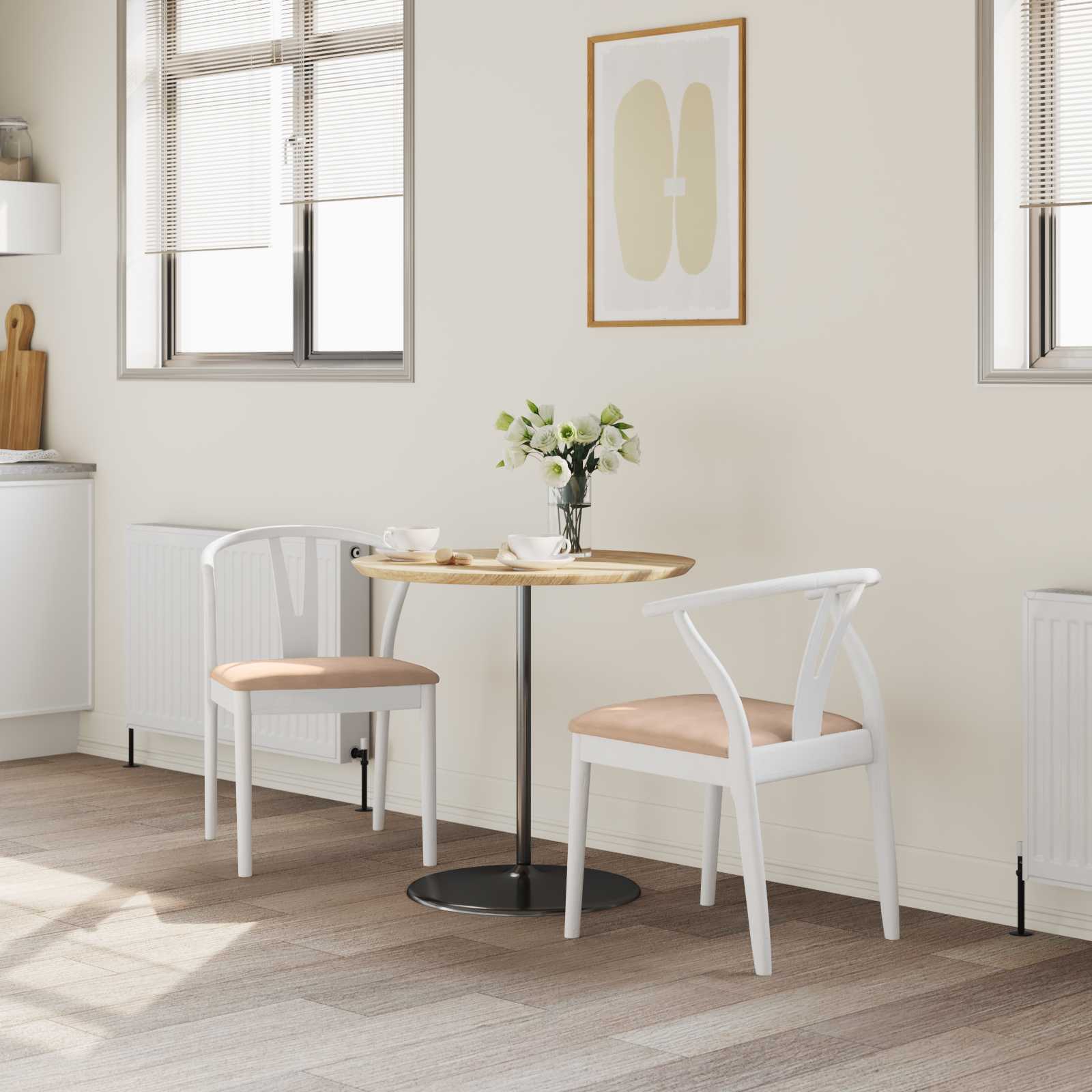Esszimmerstuhl 2 pcs Weiß und Braun Massives Gummiholz