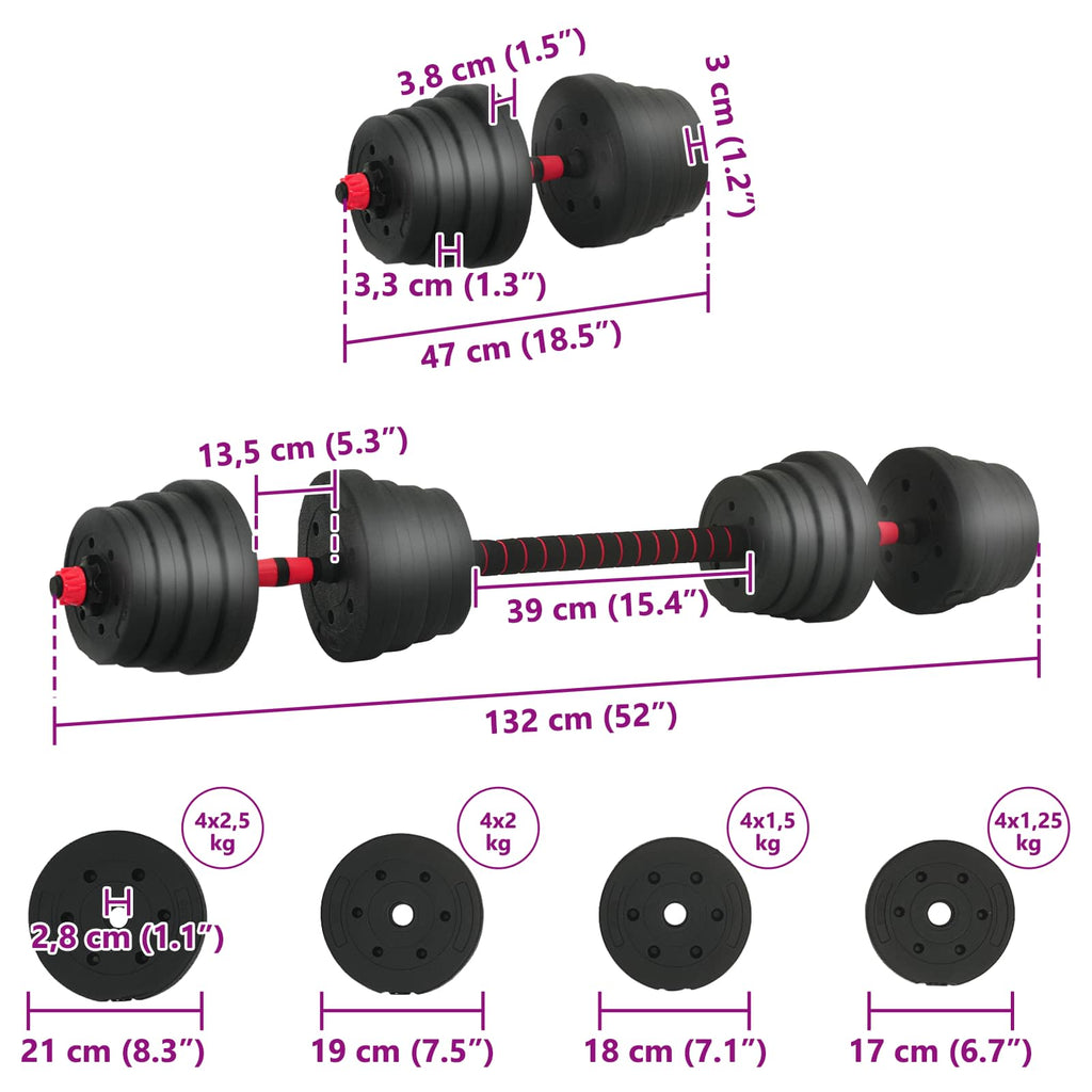 2-in-1 Kurzhantel Langhantel Set 30 kg Schwarz und Rot
