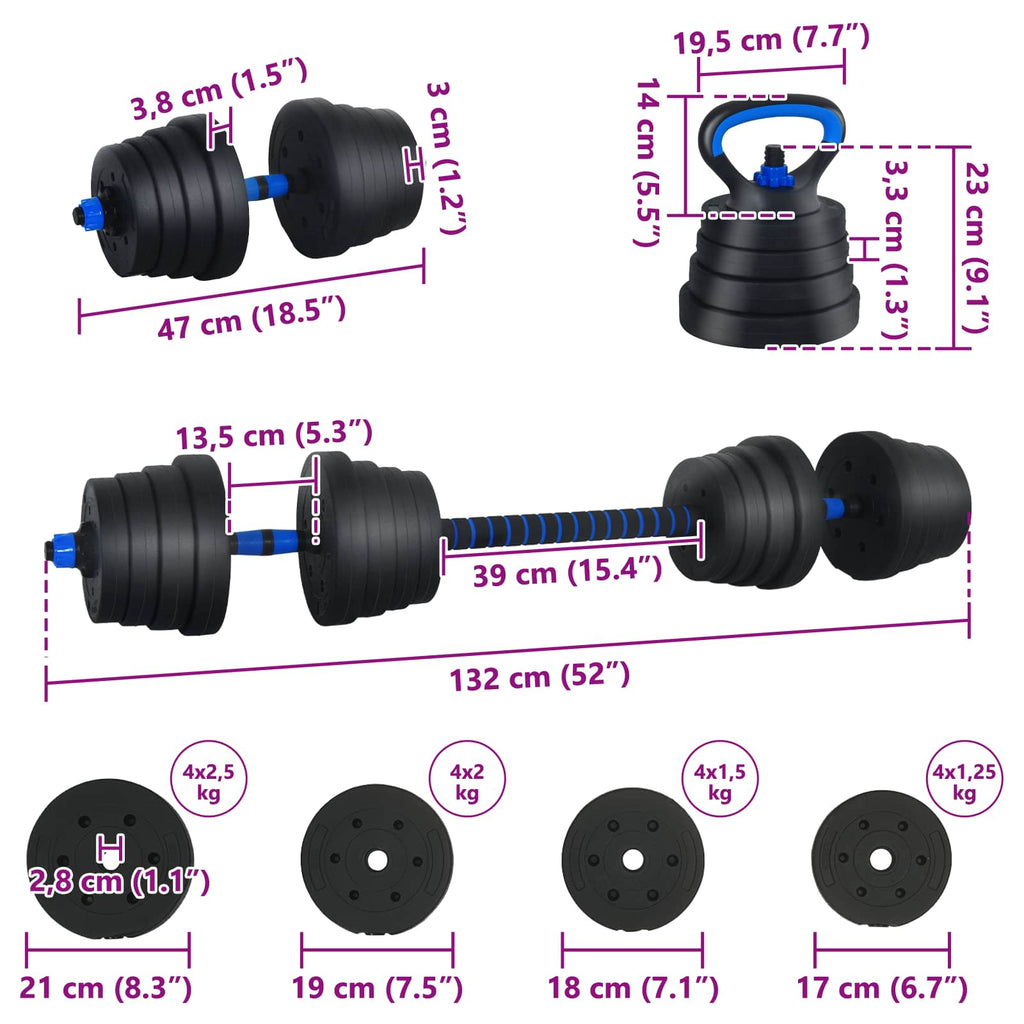 4-in-1 Kurzhantel Langhantel Kettlebell Set 30 kg