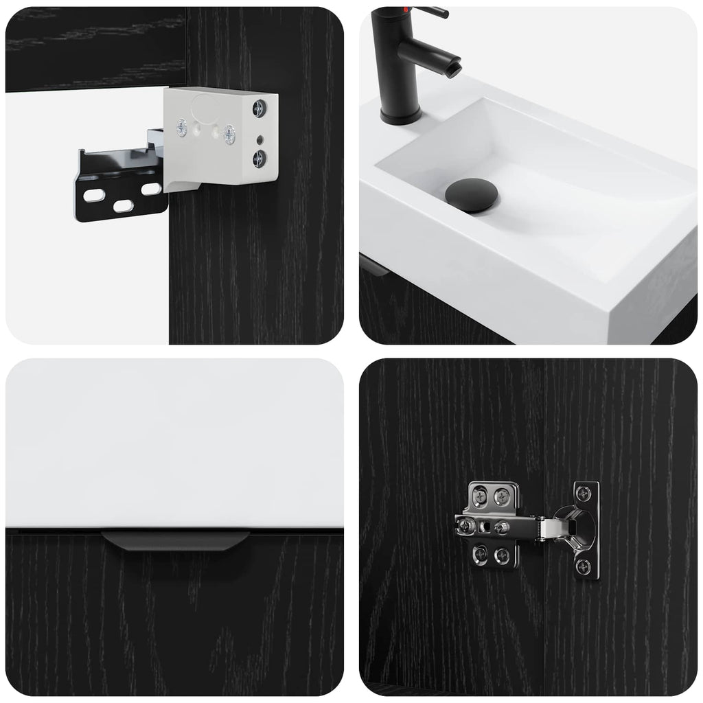 Badezimmer Waschtischunterschrank mit Wasserhahn Schwarze Eiche