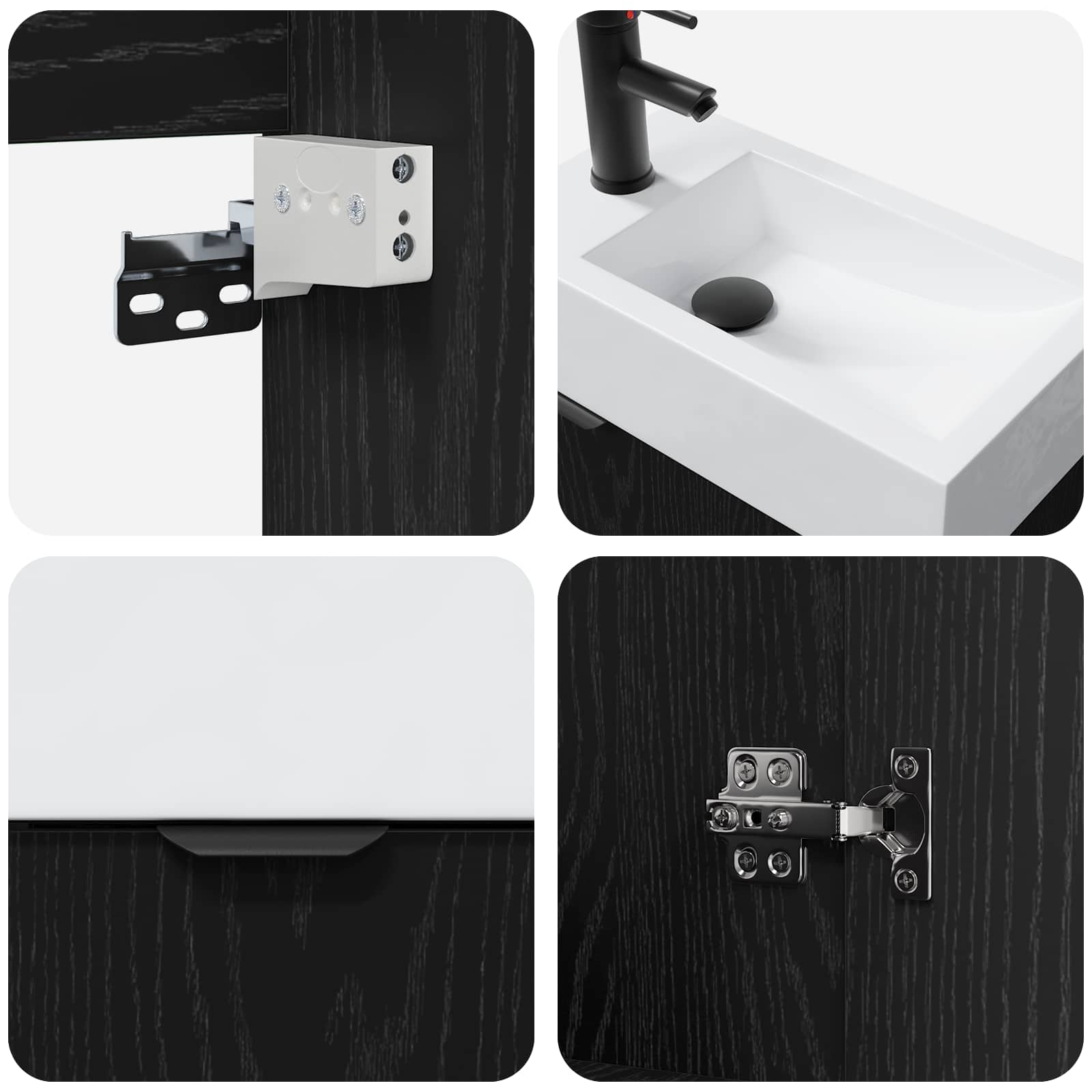 Badezimmer Waschtischunterschrank mit Wasserhahn Schwarze Eiche