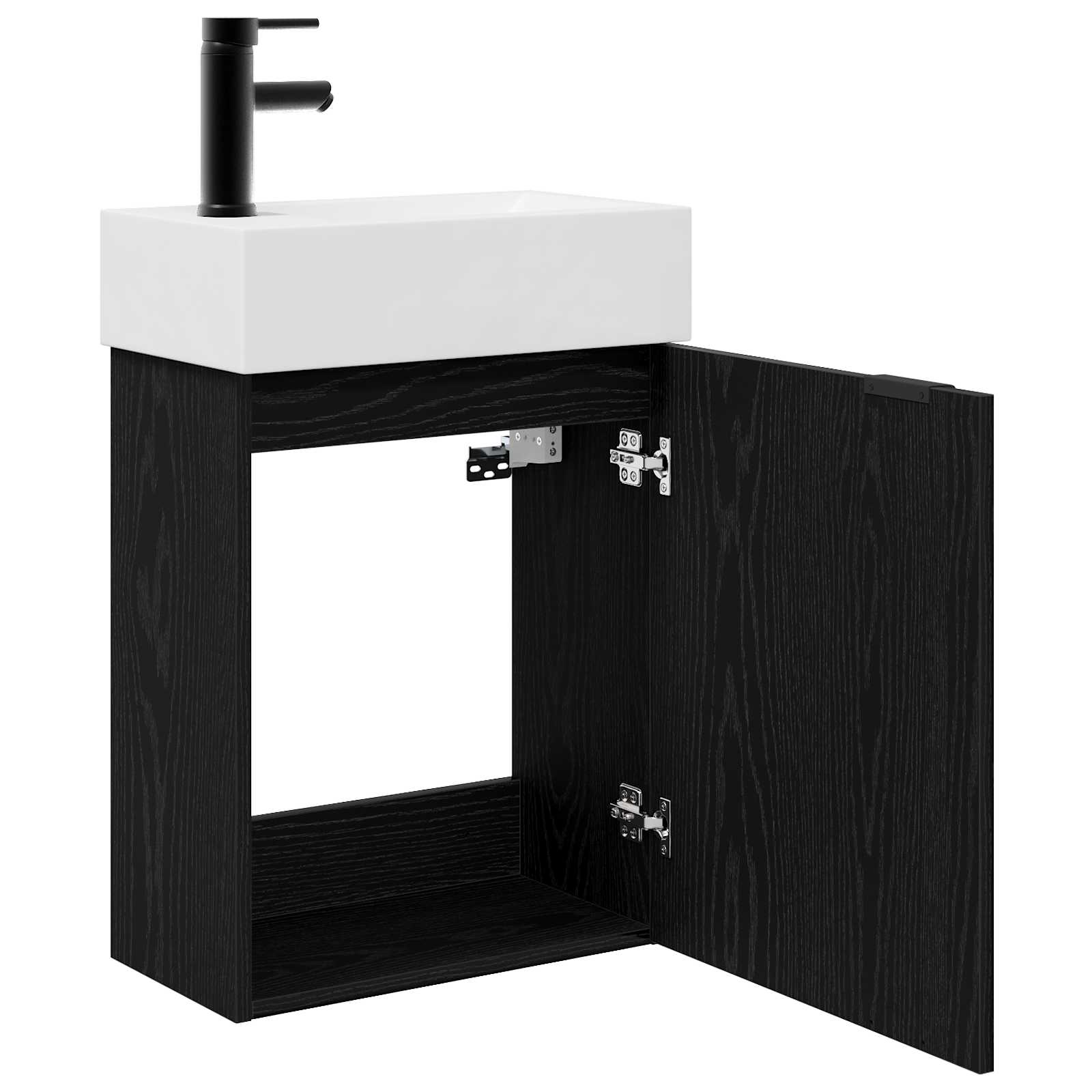 Badezimmer Waschtischunterschrank mit Wasserhahn Schwarze Eiche