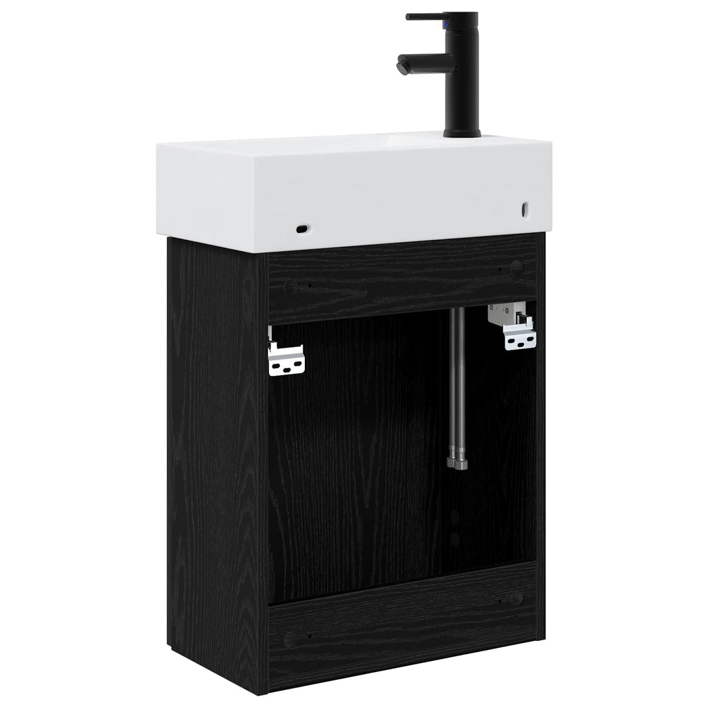 Badezimmer Waschtischunterschrank mit Wasserhahn Schwarze Eiche