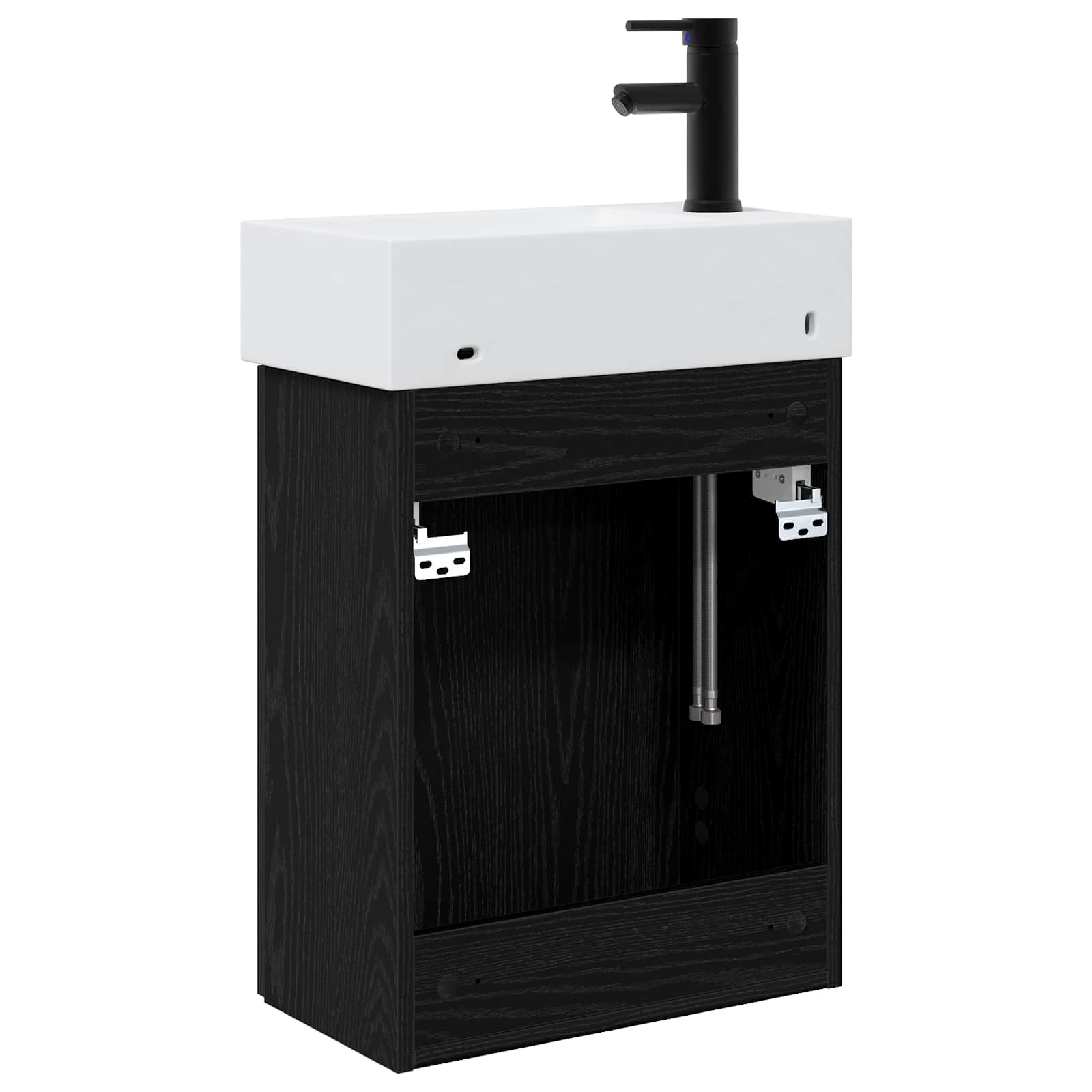 Badezimmer Waschtischunterschrank mit Wasserhahn Schwarze Eiche