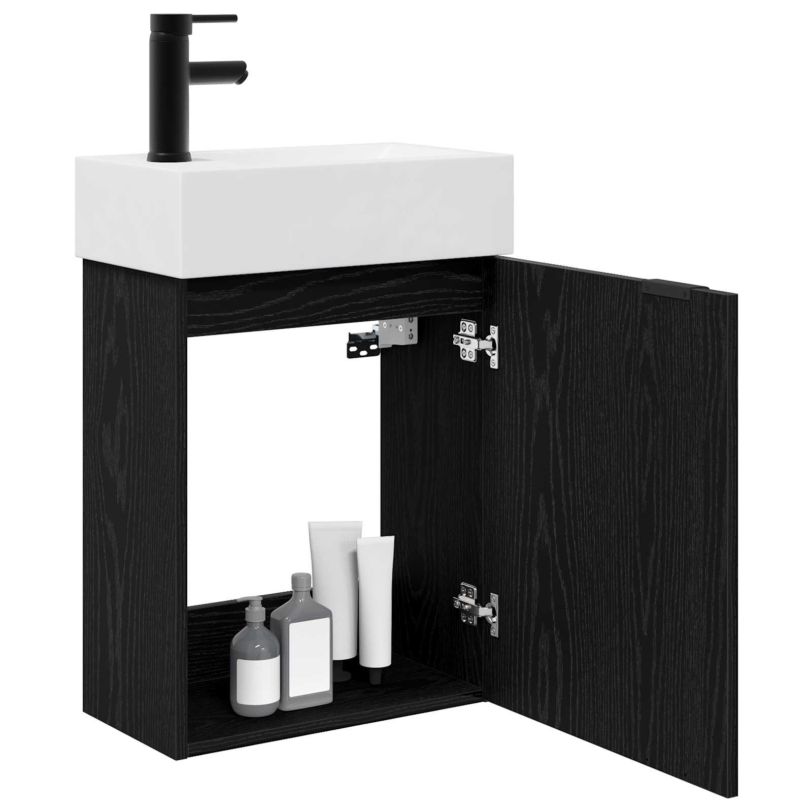 Badezimmer Waschtischunterschrank mit Wasserhahn Schwarze Eiche