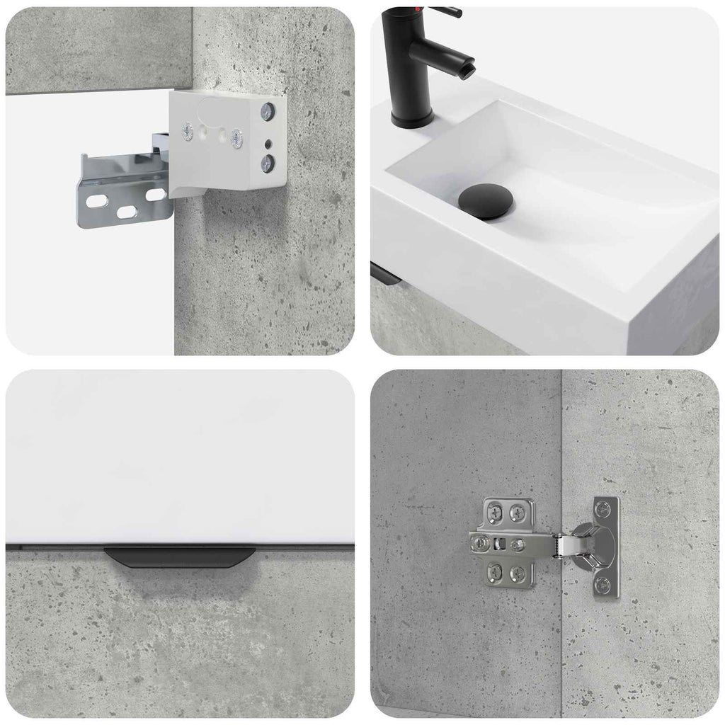 Badezimmer Waschtischunterschrank mit Wasserhahn Betongrau