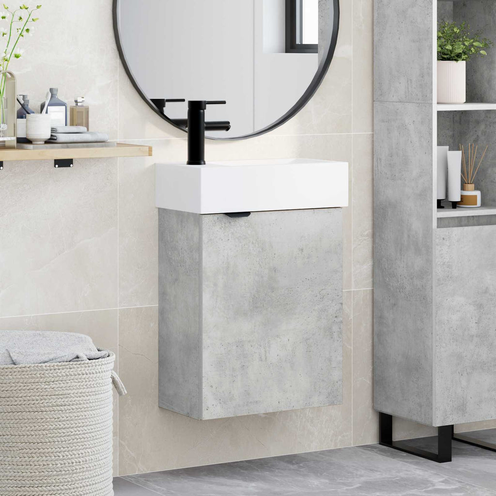 Badezimmer Waschtischunterschrank mit Wasserhahn Betongrau