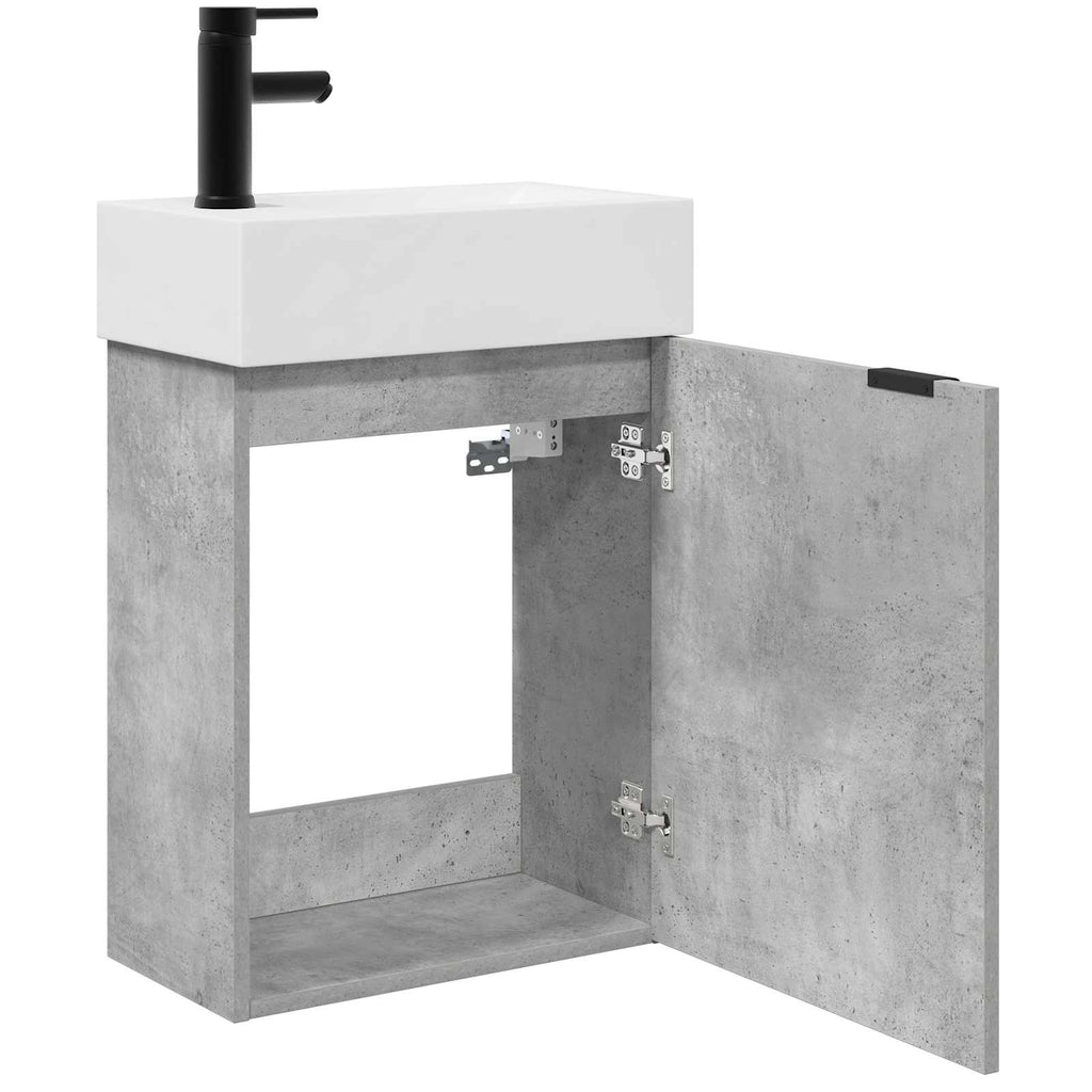 Badezimmer Waschtischunterschrank mit Wasserhahn Betongrau