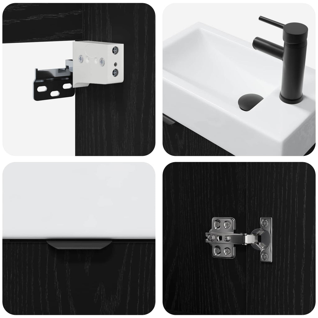Badezimmer Waschtischunterschrank mit Wasserhahn Schwarze Eiche