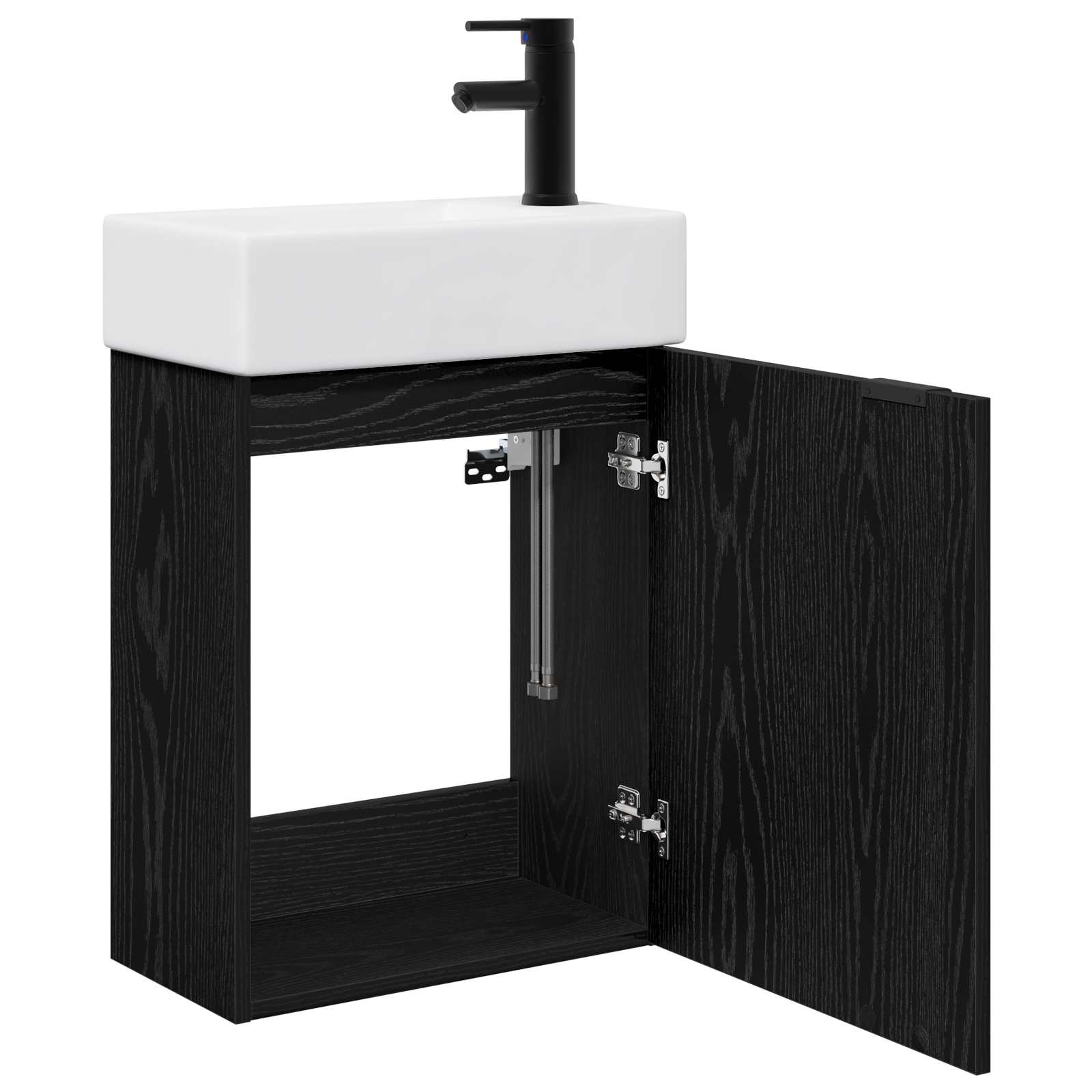 Badezimmer Waschtischunterschrank mit Wasserhahn Schwarze Eiche