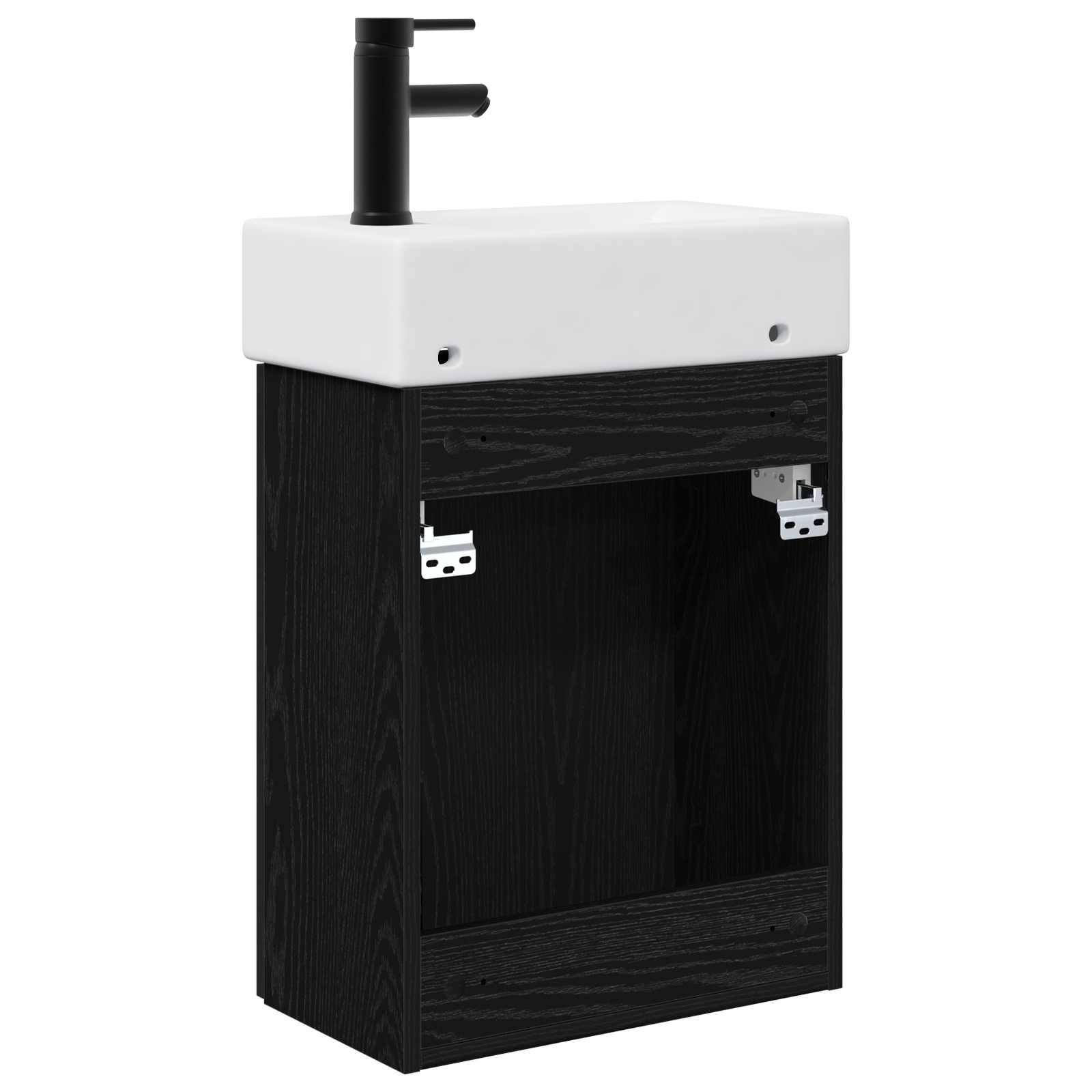 Badezimmer Waschtischunterschrank mit Wasserhahn Schwarze Eiche