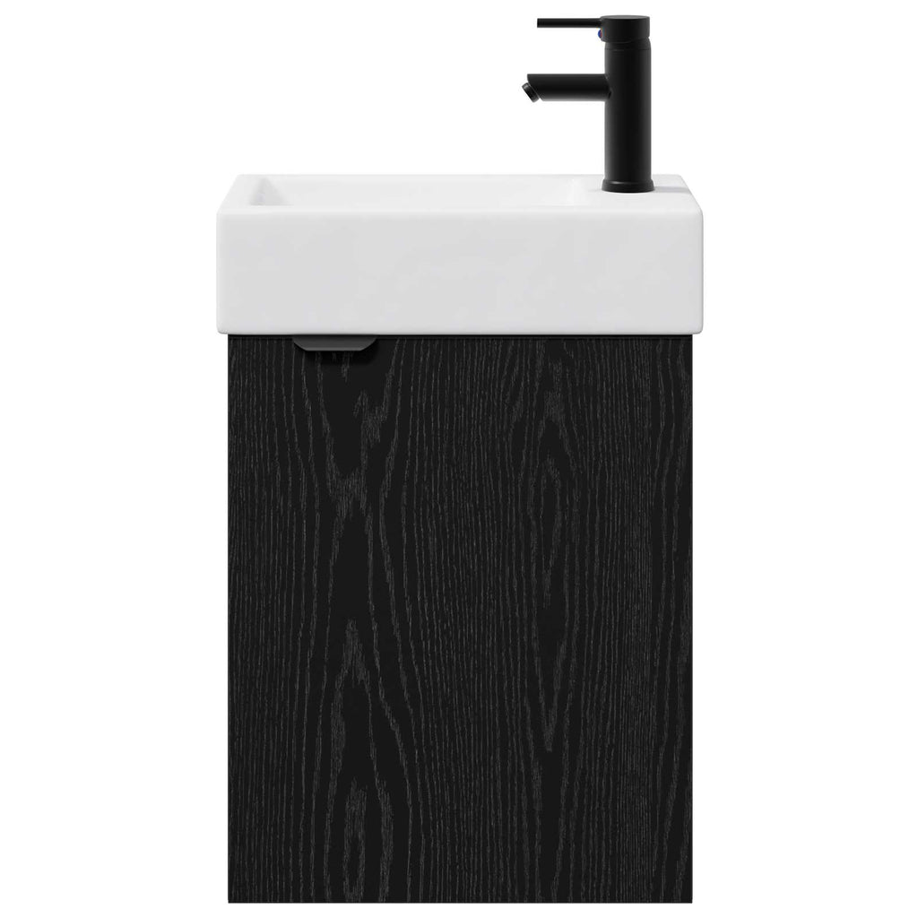 Badezimmer Waschtischunterschrank mit Wasserhahn Schwarze Eiche