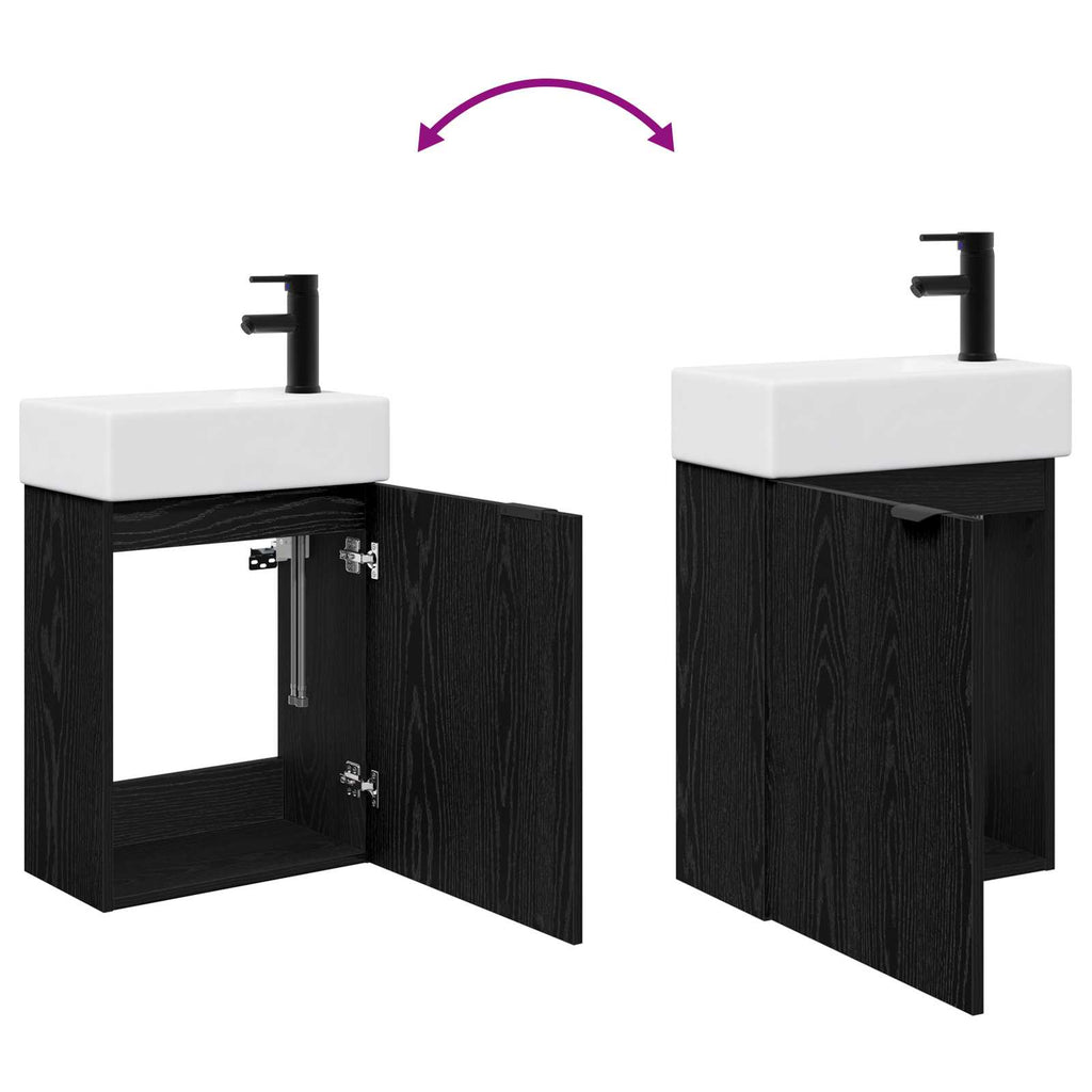 Badezimmer Waschtischunterschrank mit Wasserhahn Schwarze Eiche
