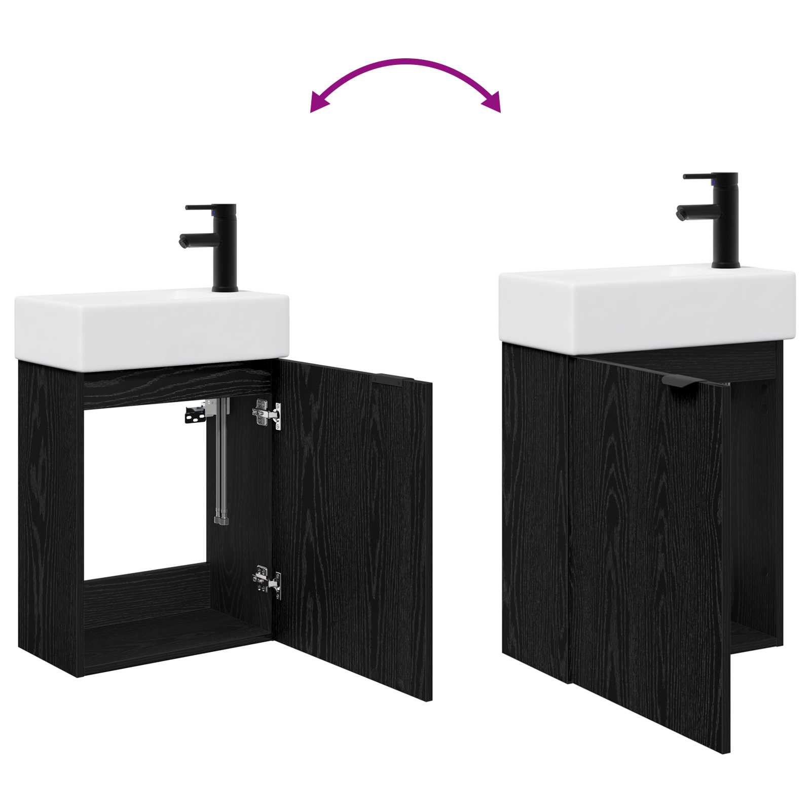 Badezimmer Waschtischunterschrank mit Wasserhahn Schwarze Eiche