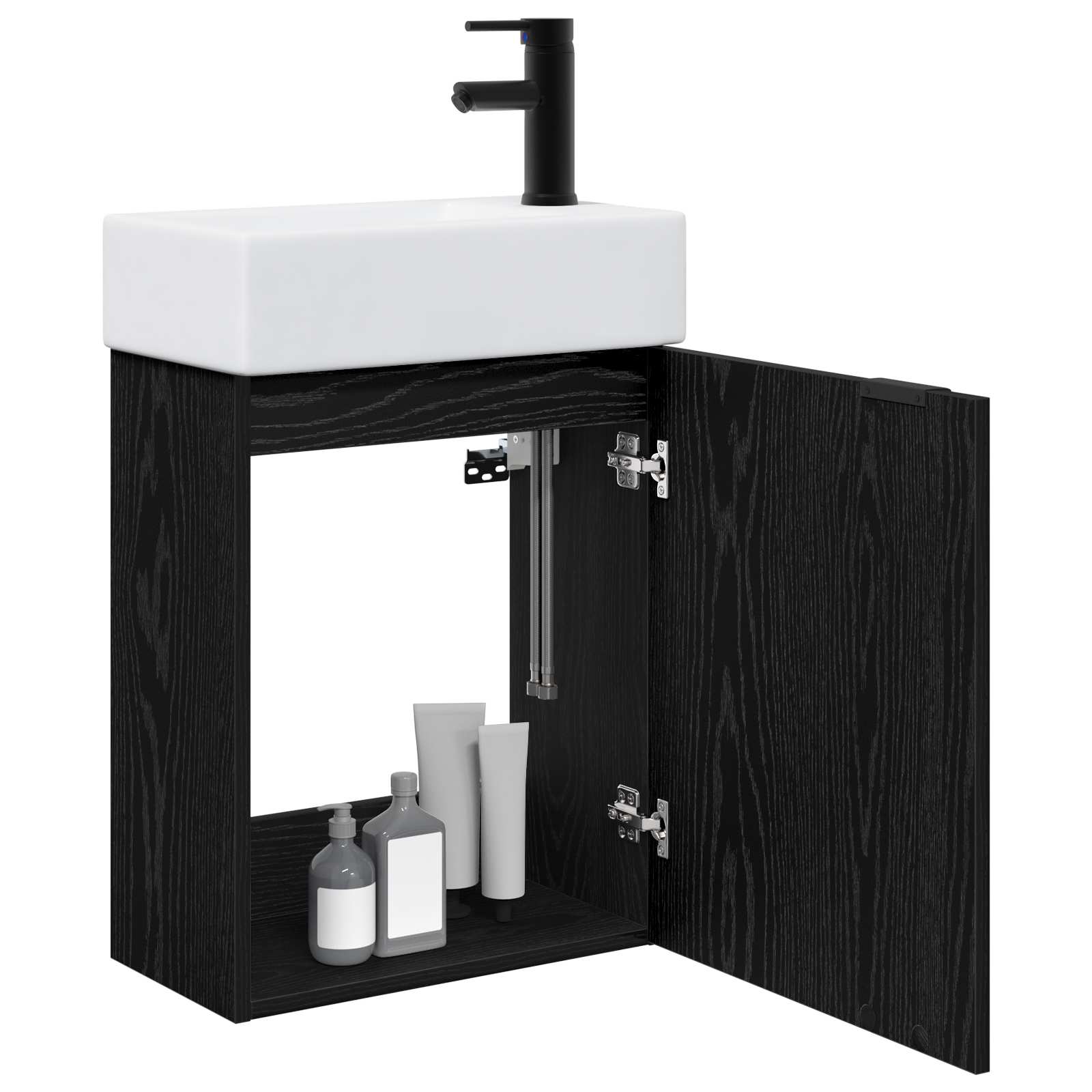 Badezimmer Waschtischunterschrank mit Wasserhahn Schwarze Eiche