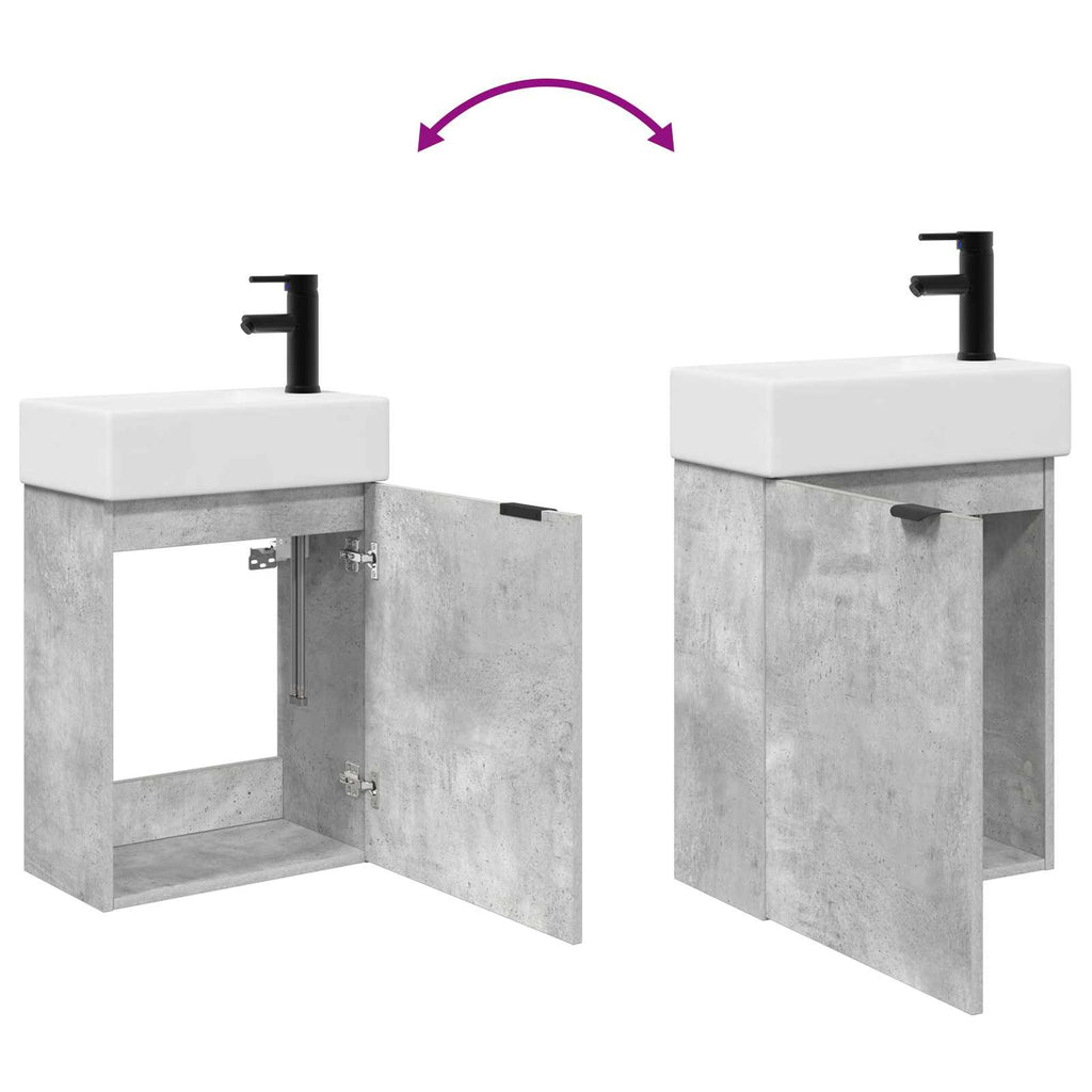 Badezimmer Waschtischunterschrank mit Wasserhahn Betongrau