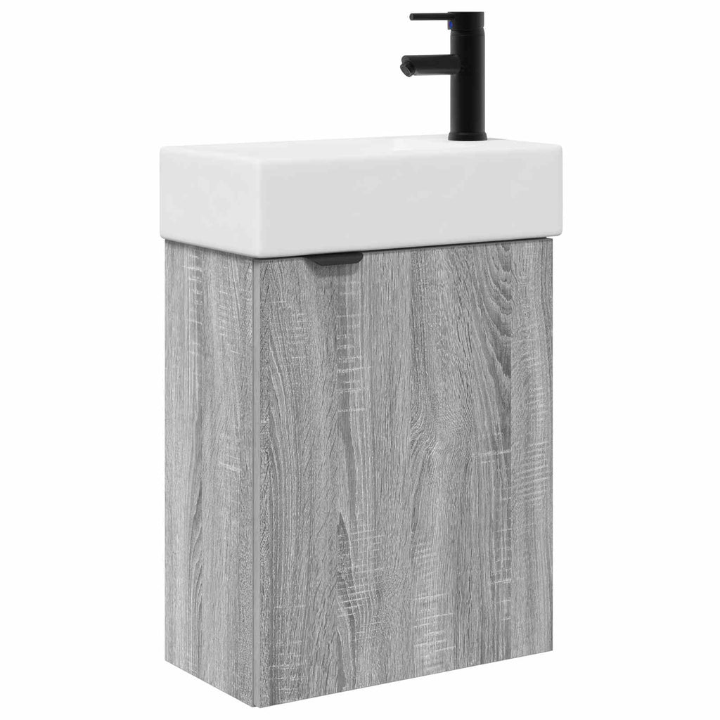 Badezimmer Waschtischunterschrank mit Wasserhahn Grau Sonoma