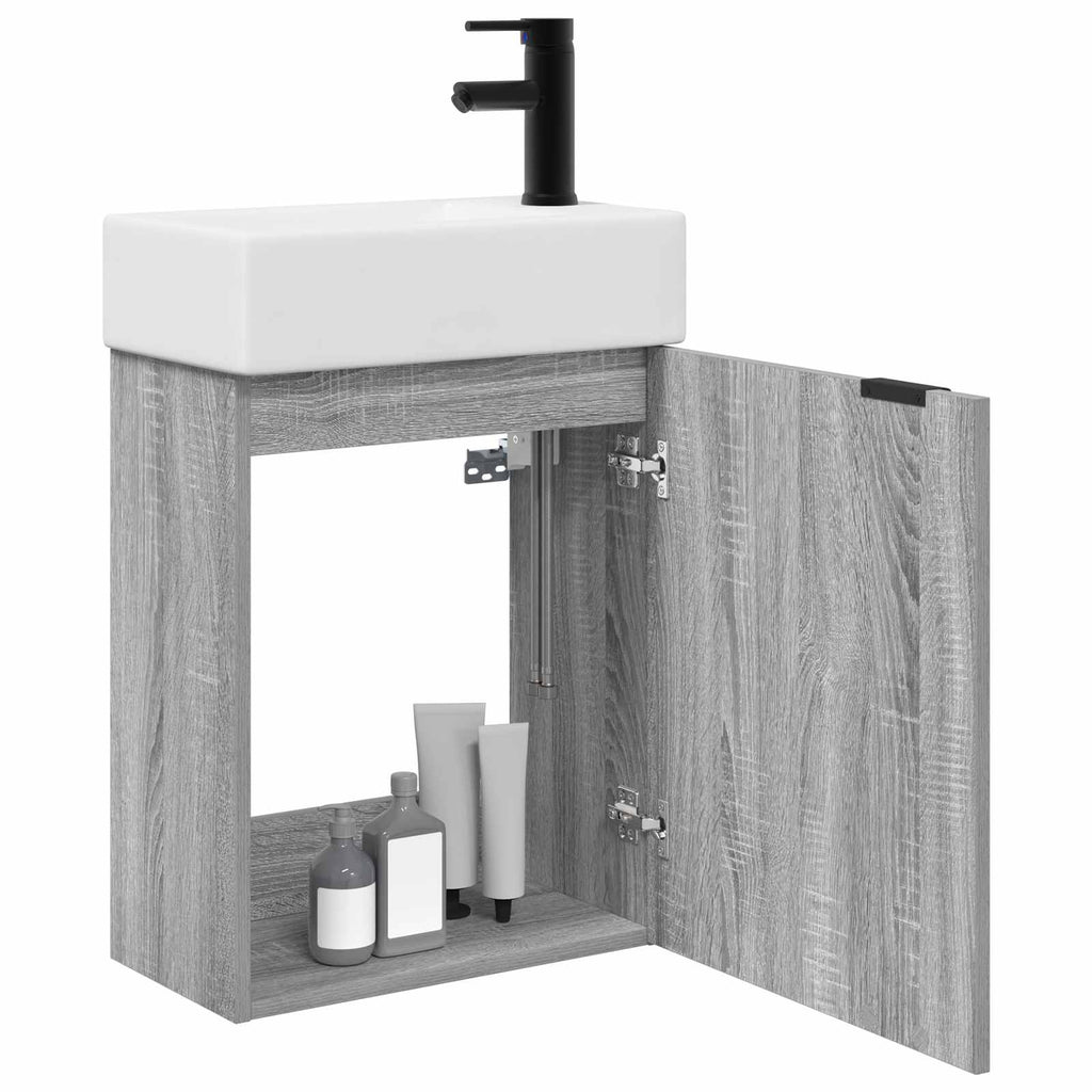 Badezimmer Waschtischunterschrank mit Wasserhahn Grau Sonoma
