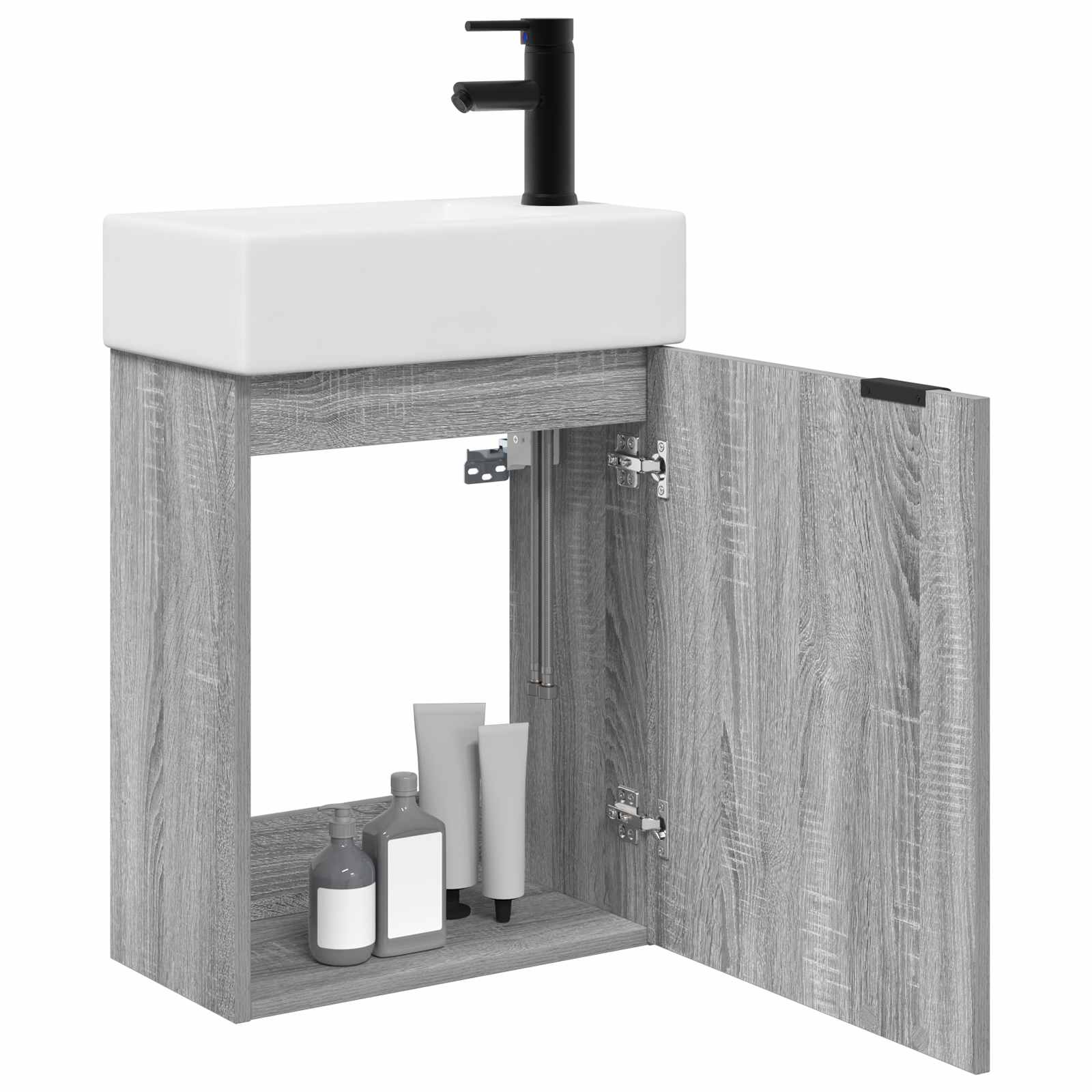 Badezimmer Waschtischunterschrank mit Wasserhahn Grau Sonoma
