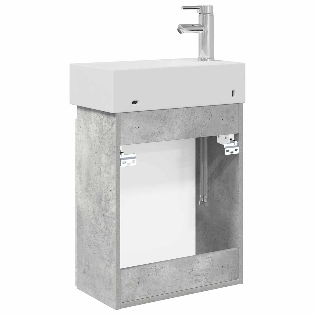 Badezimmer Waschtischunterschrank mit Wasserhahn Betongrau