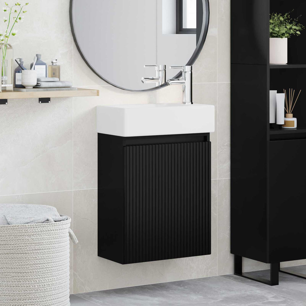 Badezimmer Waschtischunterschrank mit Wasserhahn Schwarz