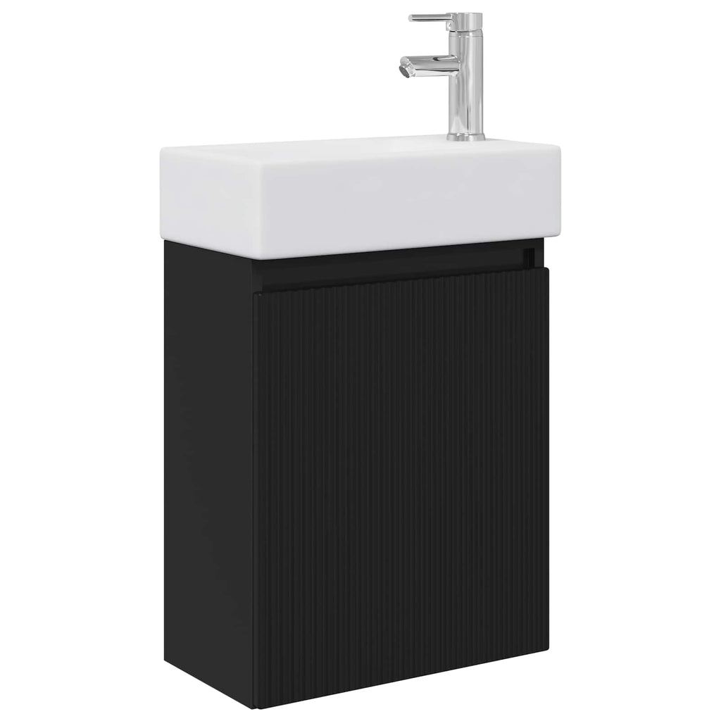 Badezimmer Waschtischunterschrank mit Wasserhahn Schwarz