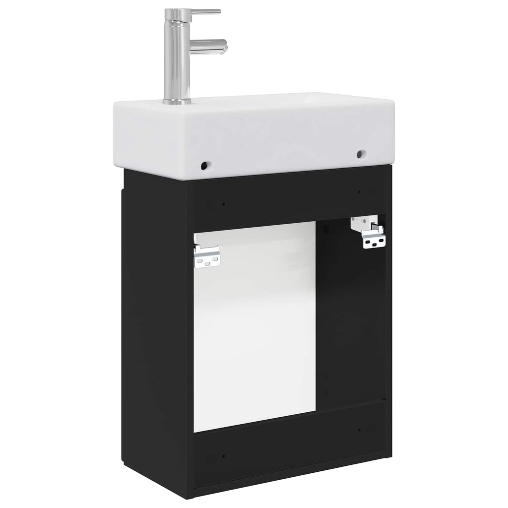 Badezimmer Waschtischunterschrank mit Wasserhahn Schwarz