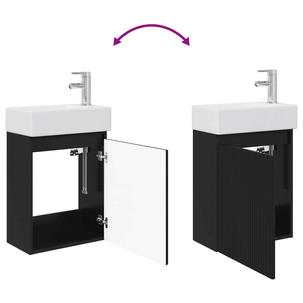 Badezimmer Waschtischunterschrank mit Wasserhahn Schwarz