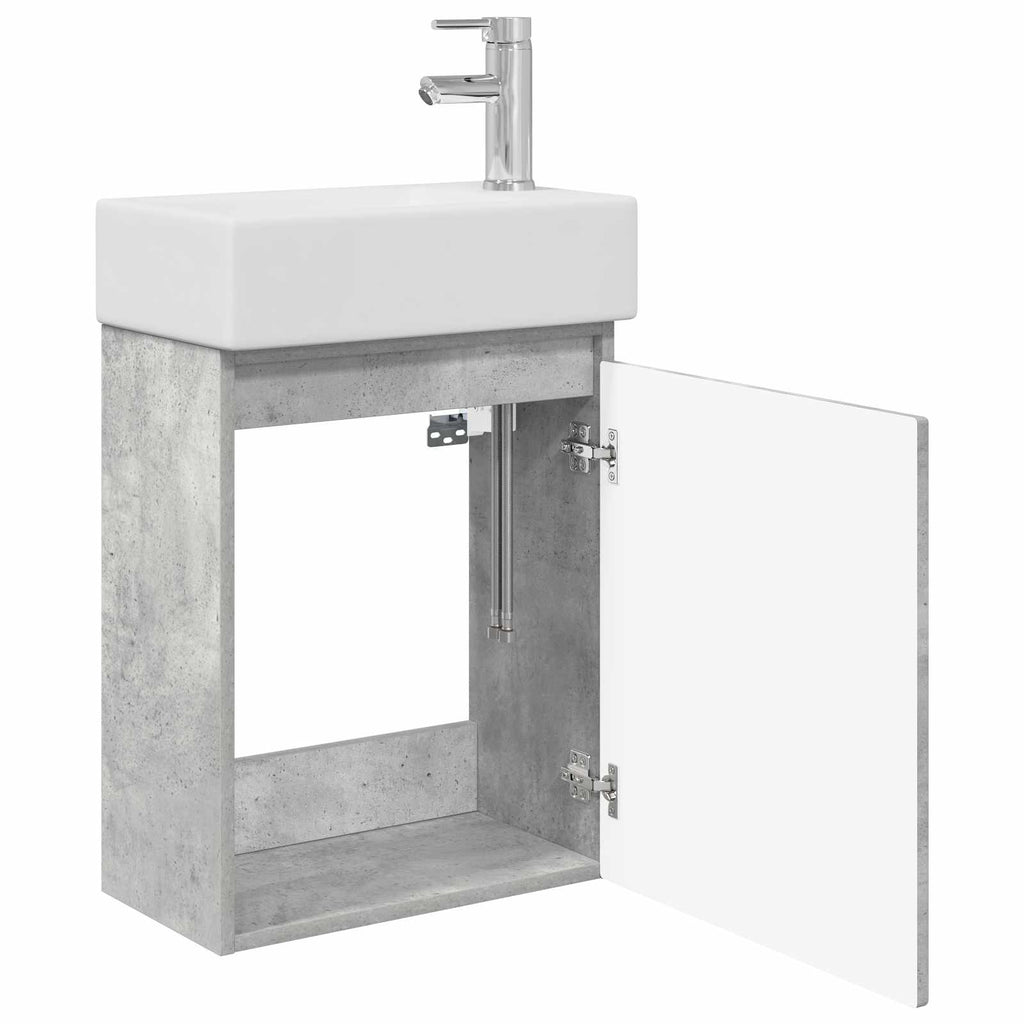 Badezimmer Waschtischunterschrank mit Wasserhahn Betongrau