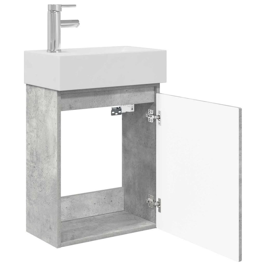 Badezimmer Waschtischunterschrank mit Wasserhahn Betongrau