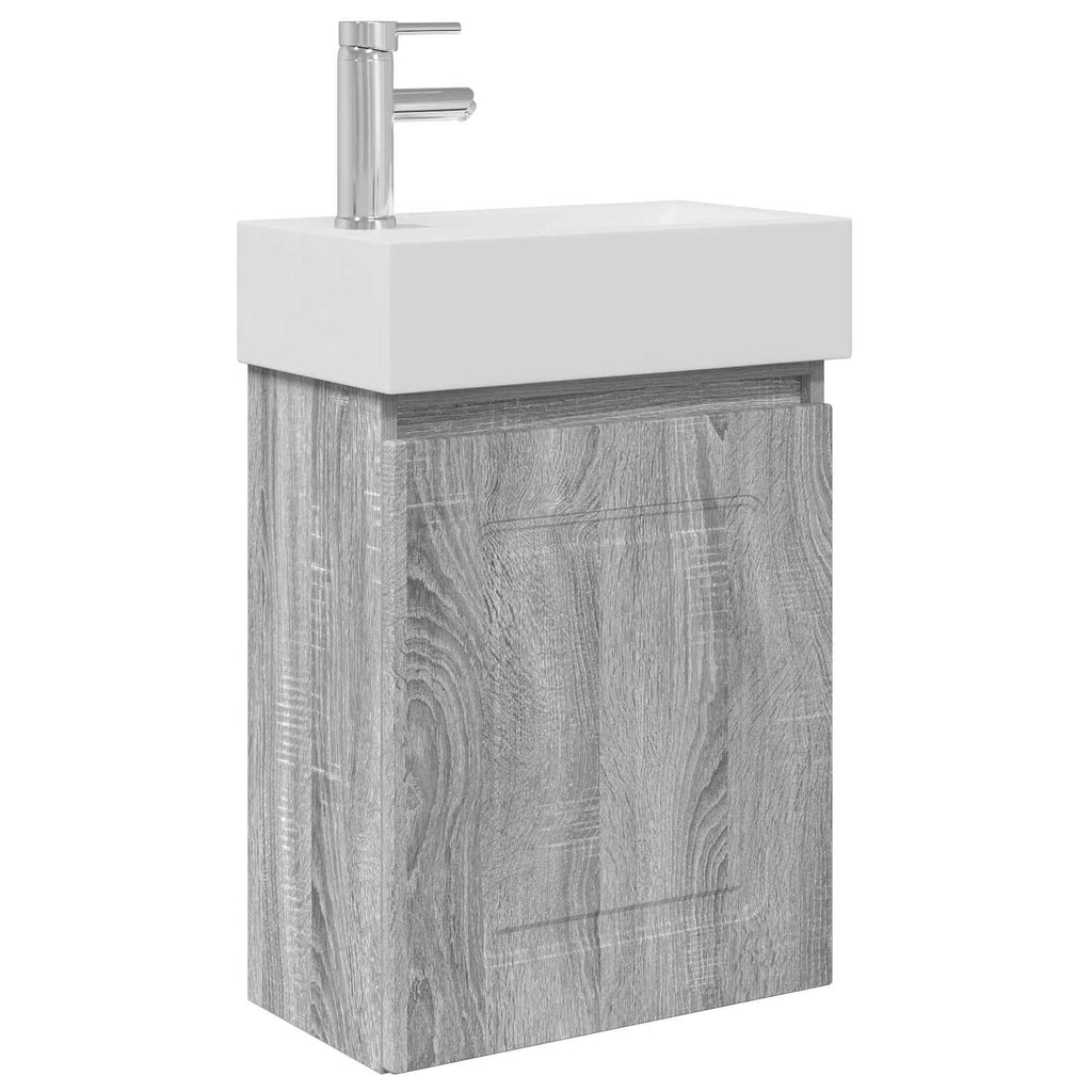 Badezimmer Waschtischunterschrank mit Wasserhahn Grau Sonoma