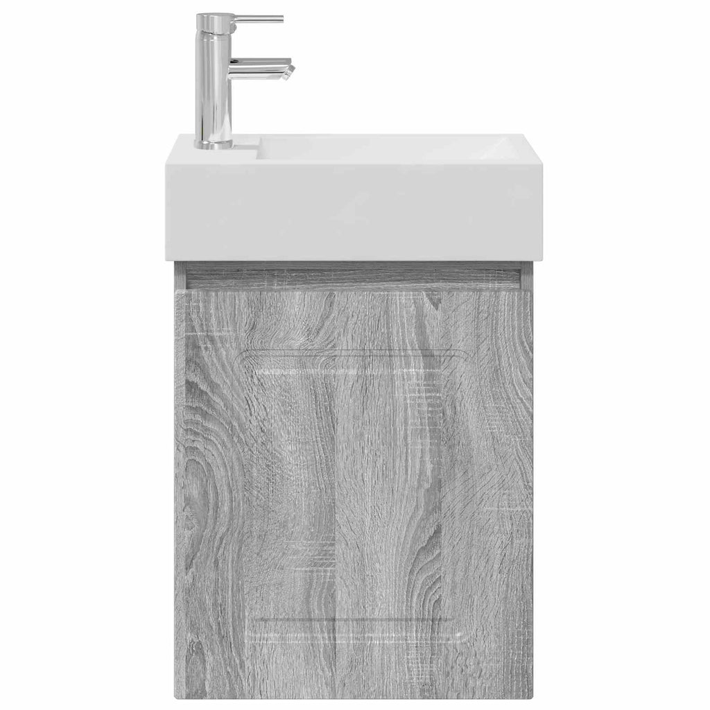 Badezimmer Waschtischunterschrank mit Wasserhahn Grau Sonoma