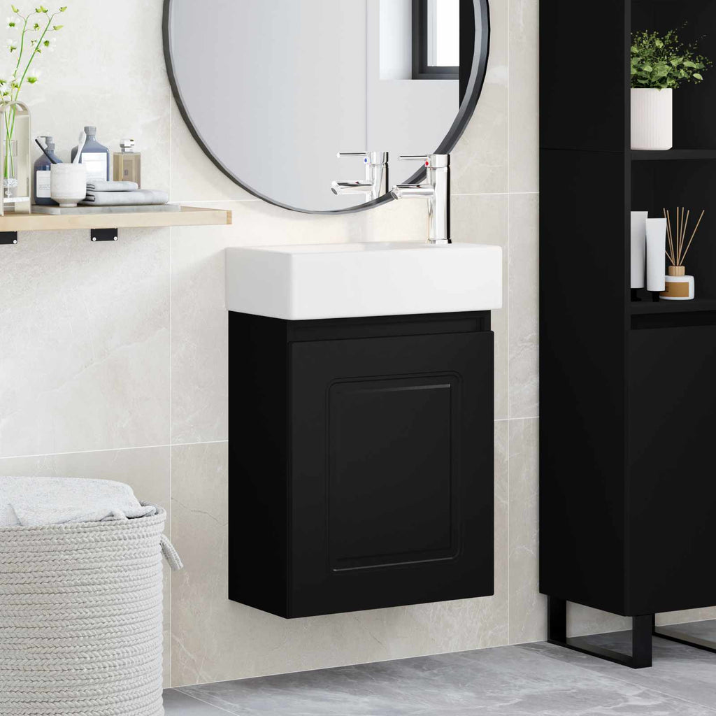 Badezimmer Waschtischunterschrank mit Wasserhahn Schwarz