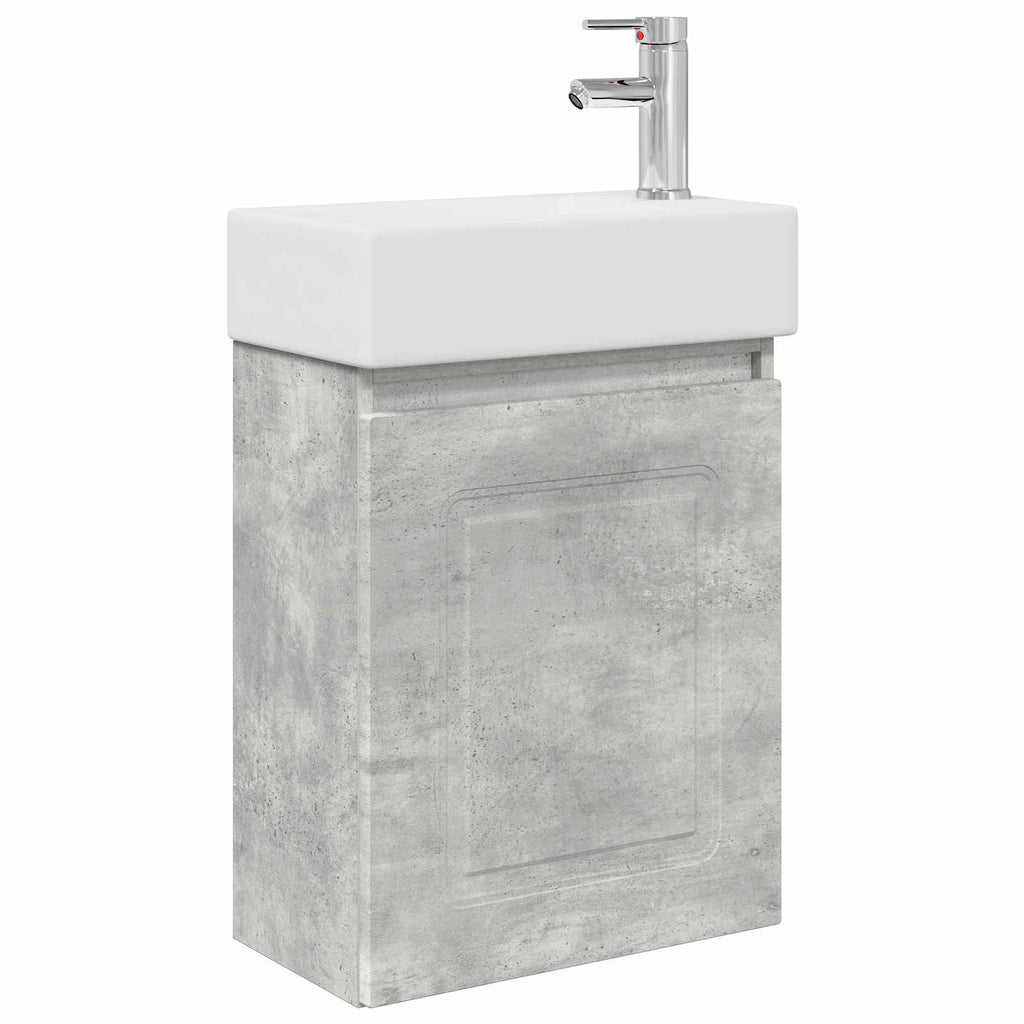 Badezimmer Waschtischunterschrank mit Wasserhahn Betongrau