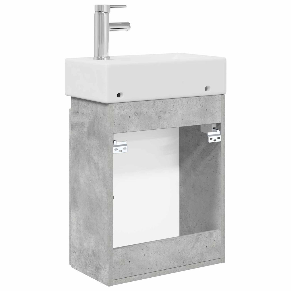 Badezimmer Waschtischunterschrank mit Wasserhahn Betongrau