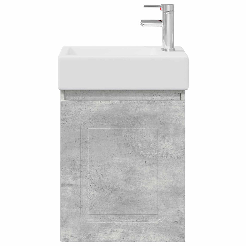 Badezimmer Waschtischunterschrank mit Wasserhahn Betongrau