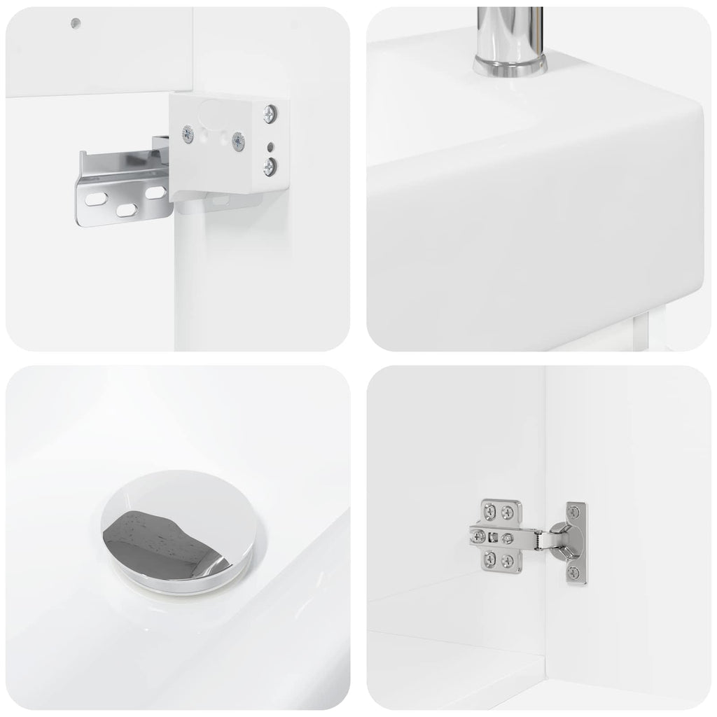 Badezimmer Waschtischunterschrank mit Wasserhahn Hochglanz Weiß