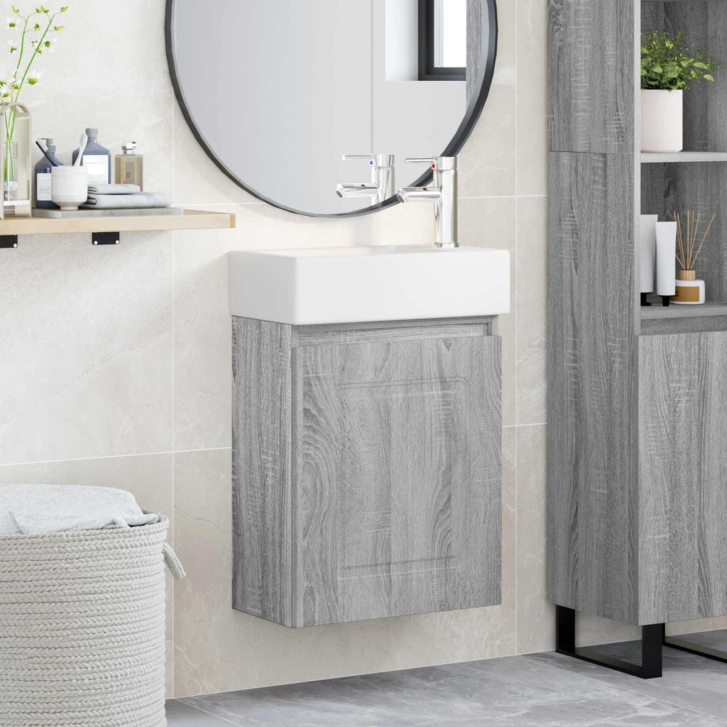 Badezimmer Waschtischunterschrank mit Wasserhahn Grau Sonoma