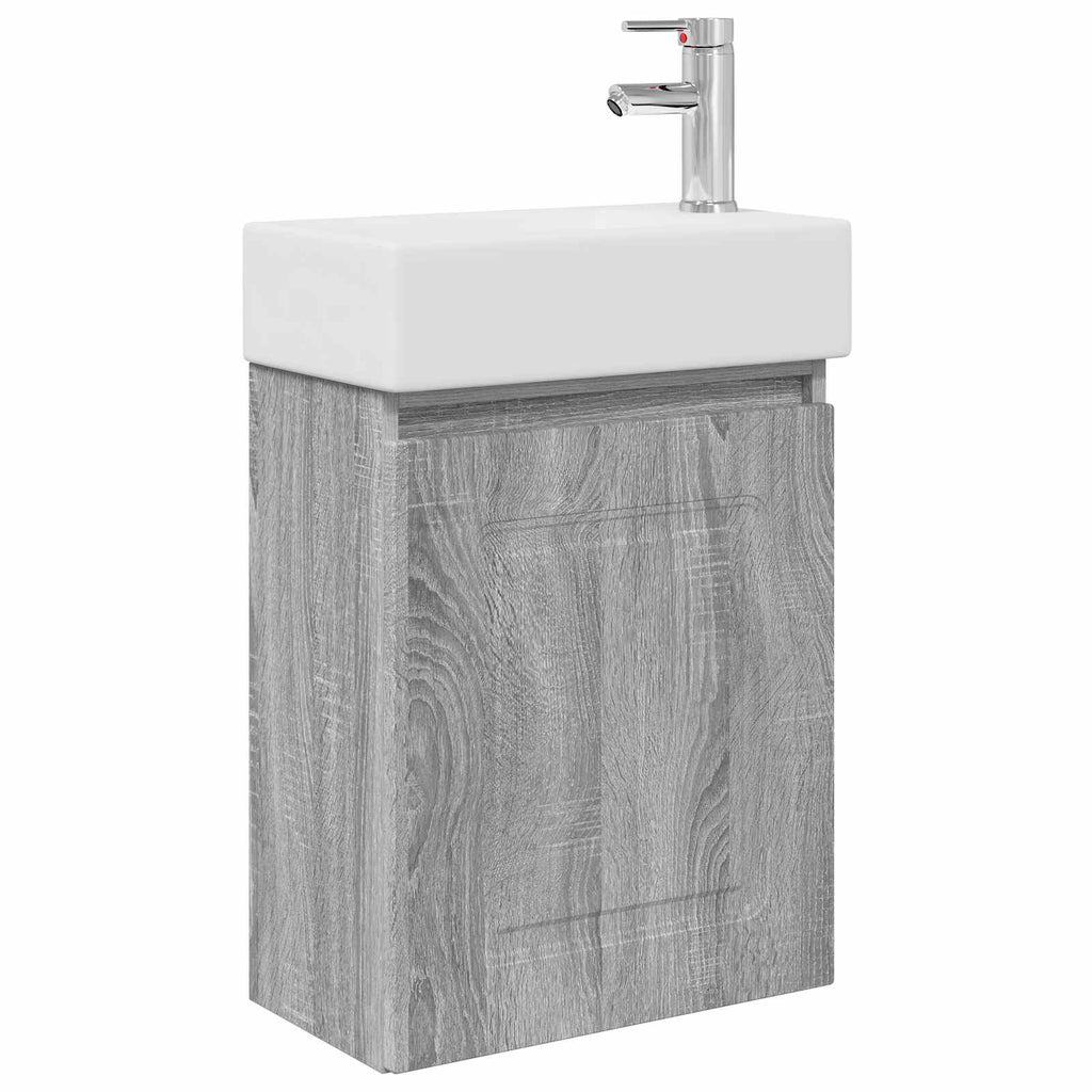 Badezimmer Waschtischunterschrank mit Wasserhahn Grau Sonoma