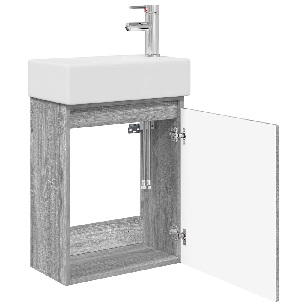 Badezimmer Waschtischunterschrank mit Wasserhahn Grau Sonoma