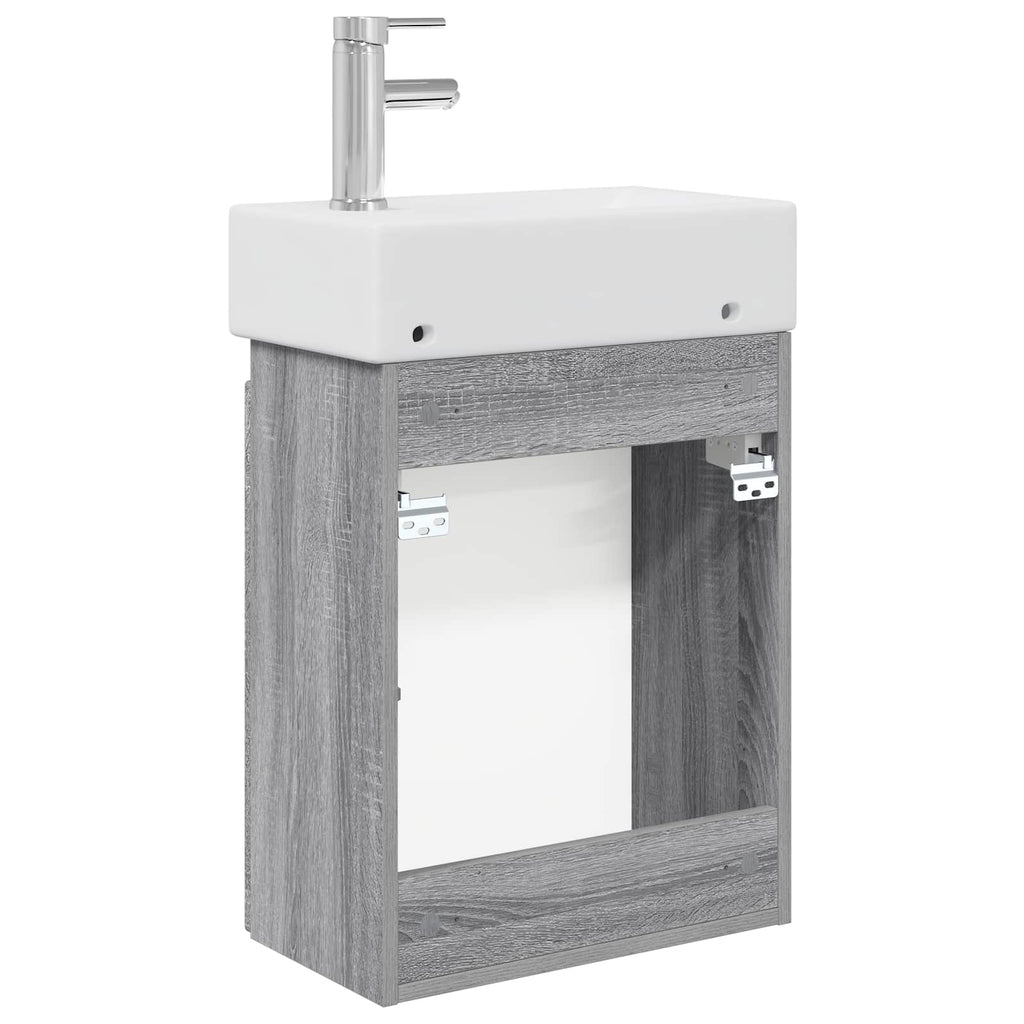 Badezimmer Waschtischunterschrank mit Wasserhahn Grau Sonoma