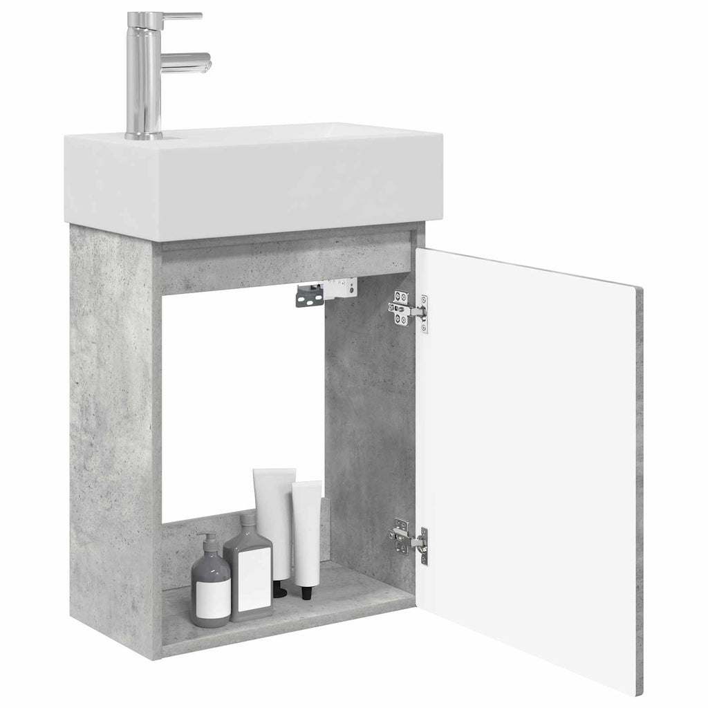 Badezimmer Waschtischunterschrank mit Wasserhahn Betongrau