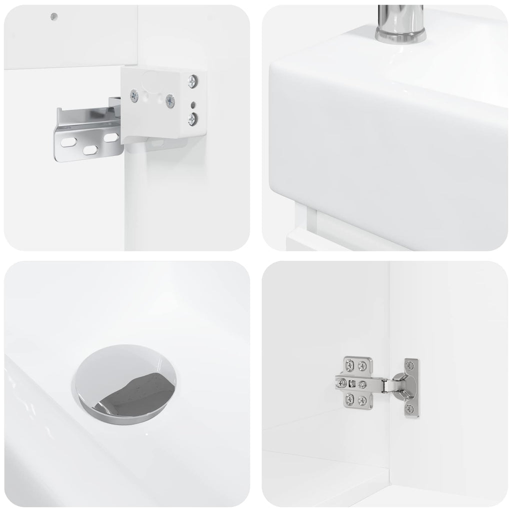 Badezimmer Waschtischunterschrank mit Wasserhahn Hochglanz Weiß