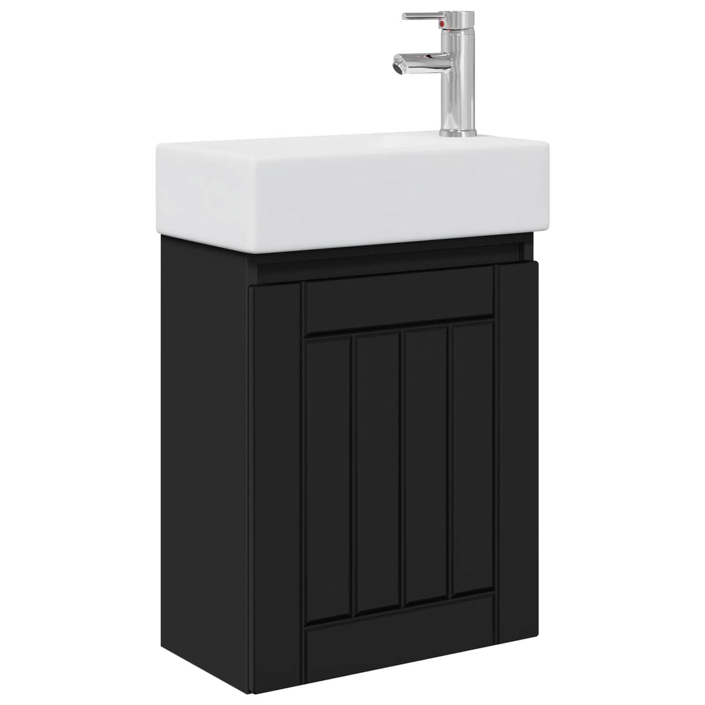 Badezimmer Waschtischunterschrank mit Wasserhahn Schwarz