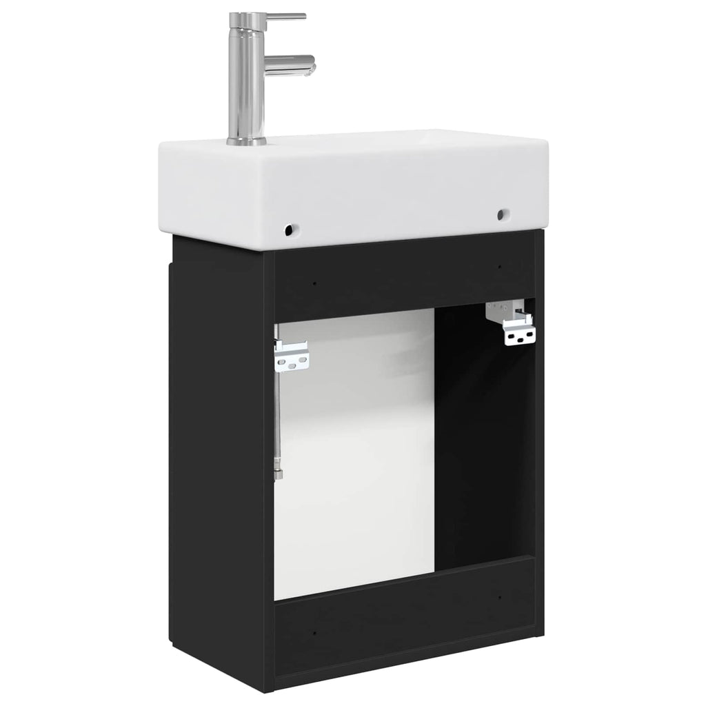 Badezimmer Waschtischunterschrank mit Wasserhahn Schwarz